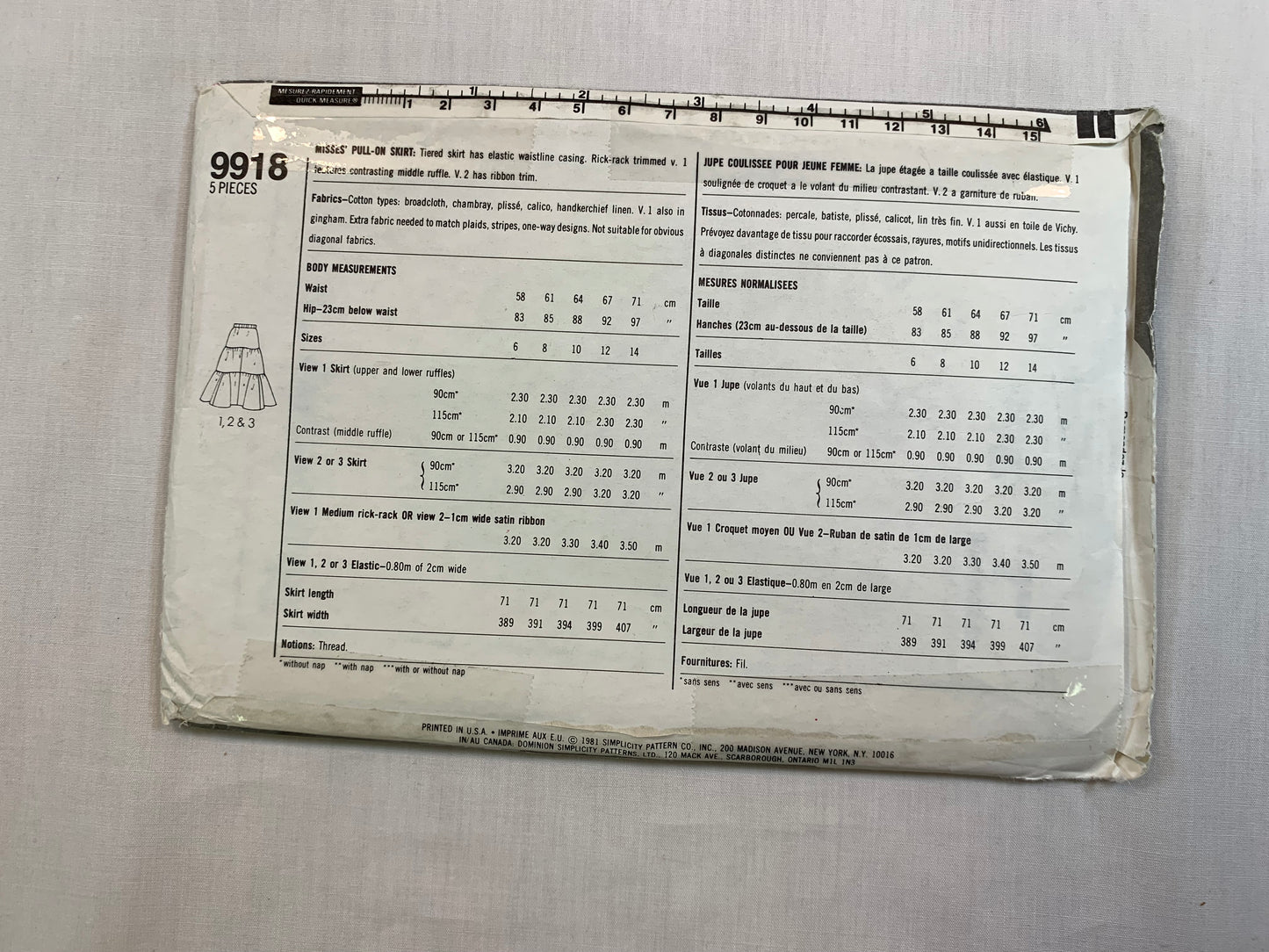 Simplicity 9918 Misses' Skirts, Size 6-8, Cut, Vintage 1981