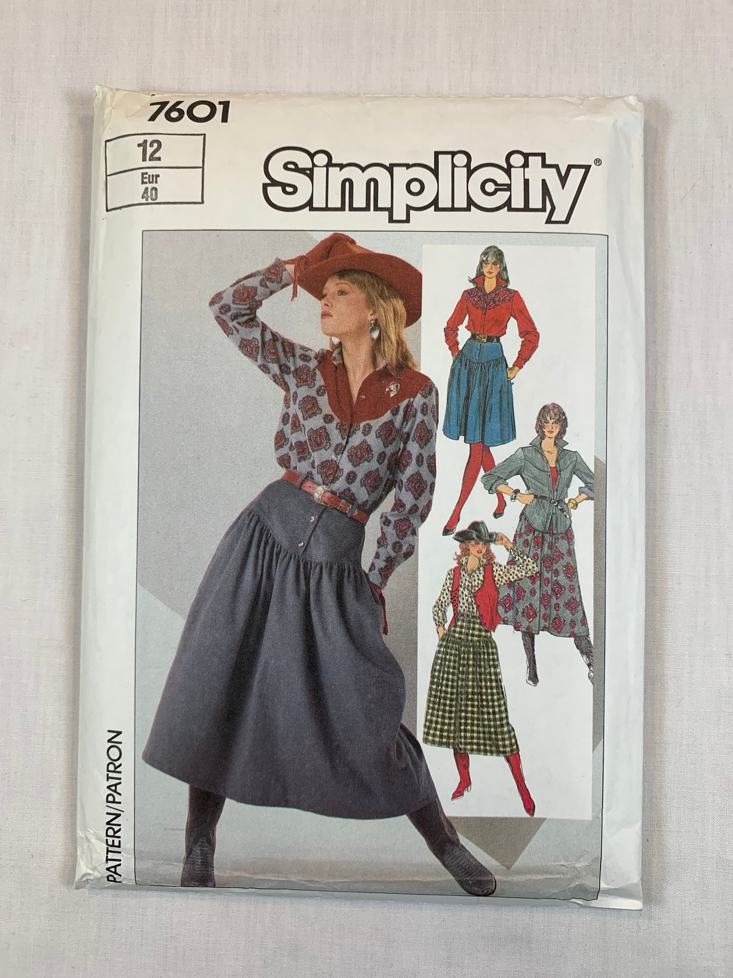Simplicity 7601 Misses' Shirt, Vest, Skirt, Size 12, Cut, Vintage 1986