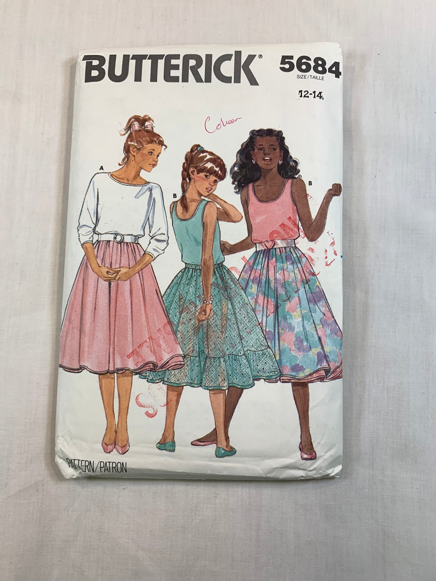 Butterick 5684 Girls' Top, Skirt, Petticoat, Size 12-14, Uncut, Vintage 1987