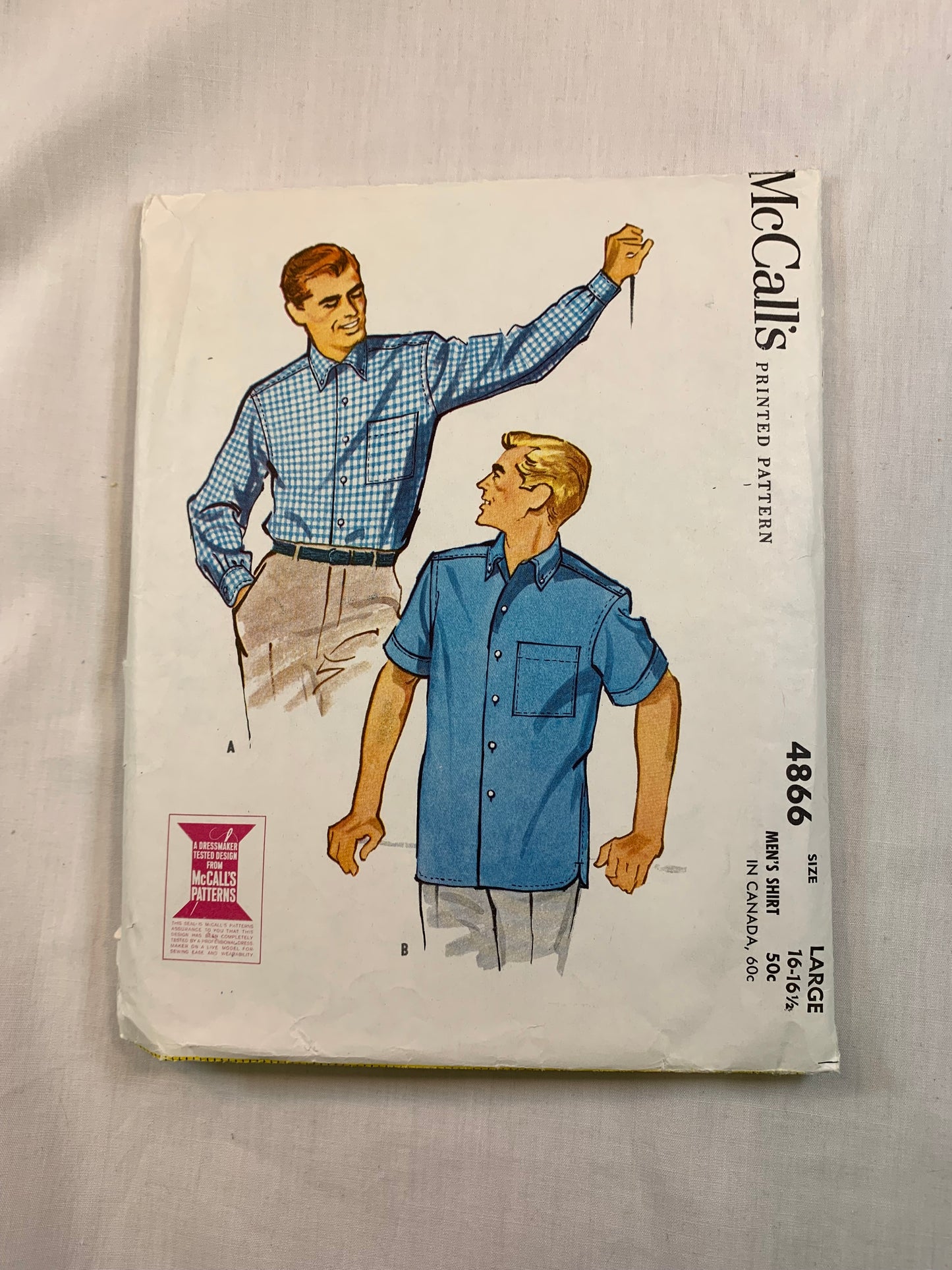 McCall's 4866 Men's Shirt, Size 16-16 1/2, Uncut, Vintage 1958