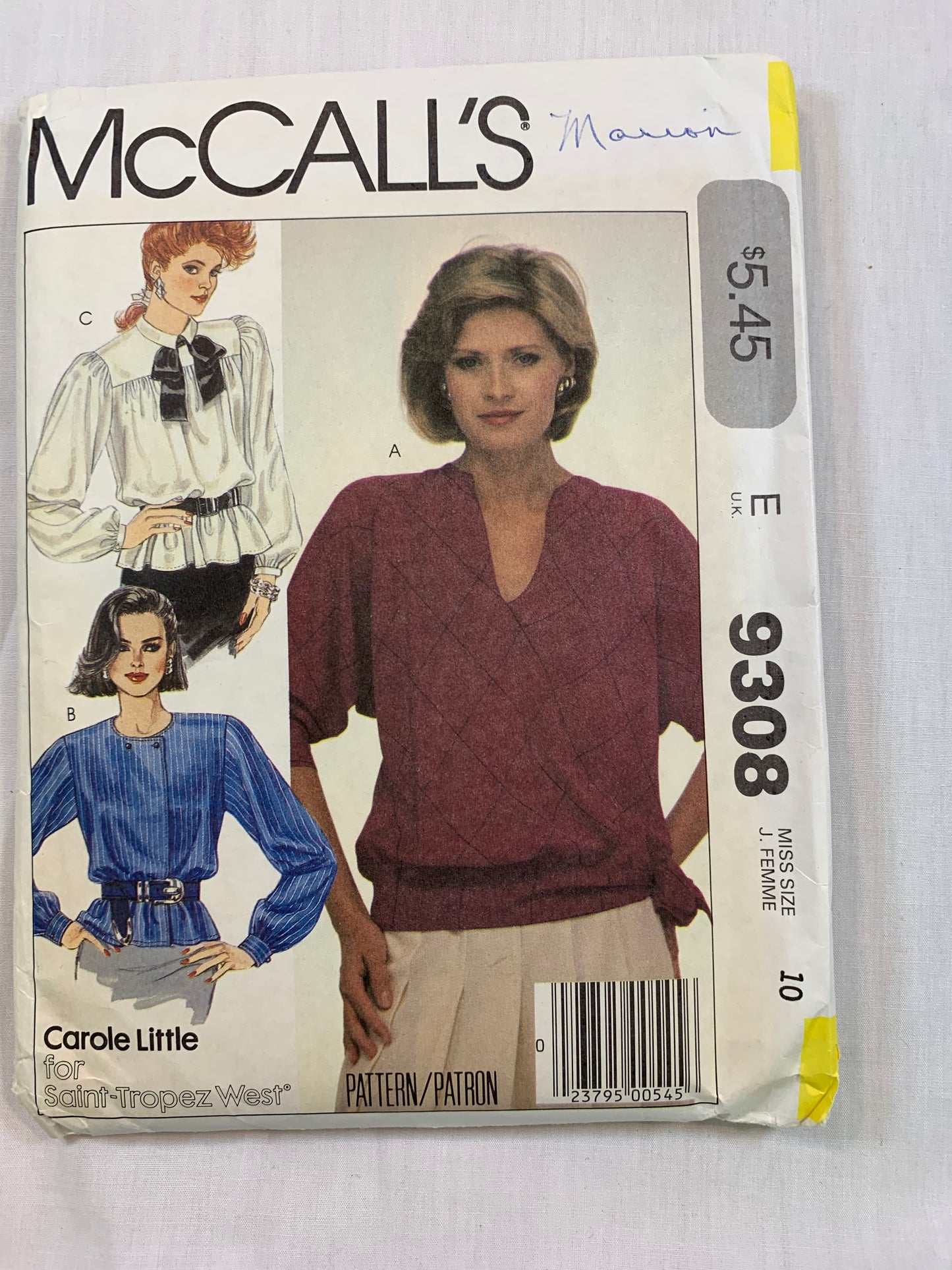 McCall's 9308 Misses' Tops, Size 4-10, Uncut, Vintage 1999