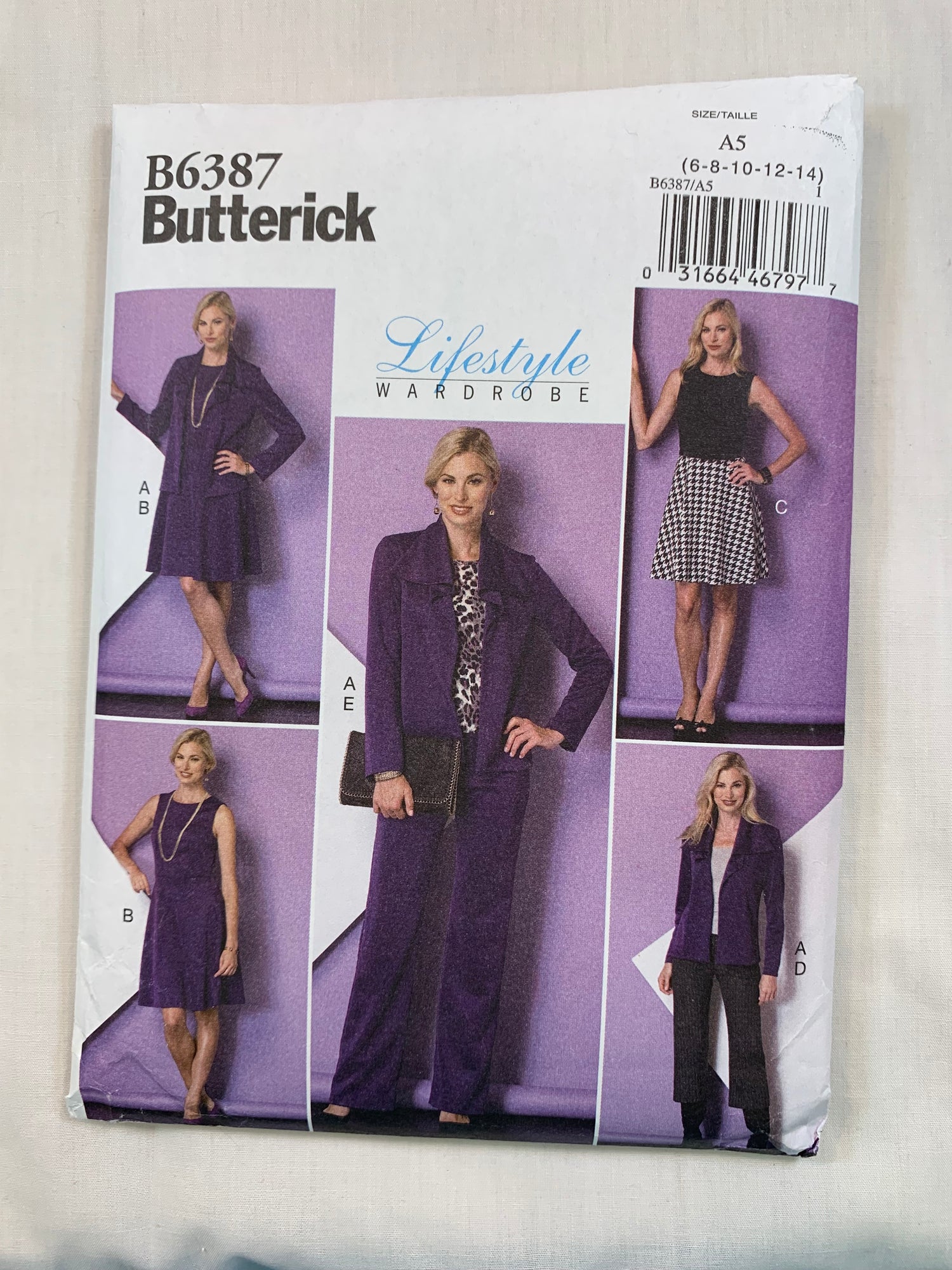 Butterick B6387 Misses'/Misses' Petite Jacket, Dress, Pants, Size 6-12, Cut, 2016