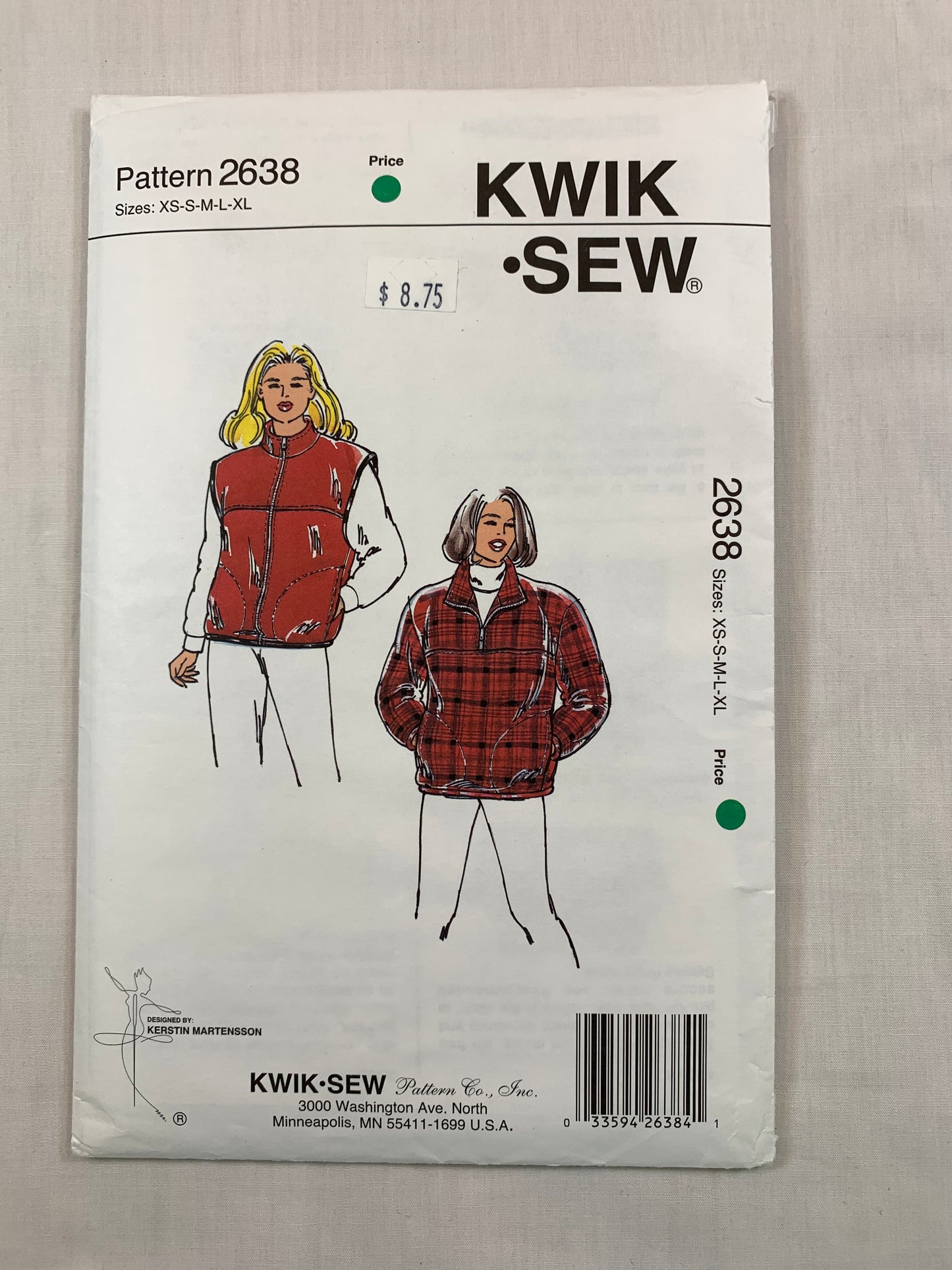 KWIK 2638 Misses' Vest, Jacket, Size XS-XL, Cut, Vintage 1997