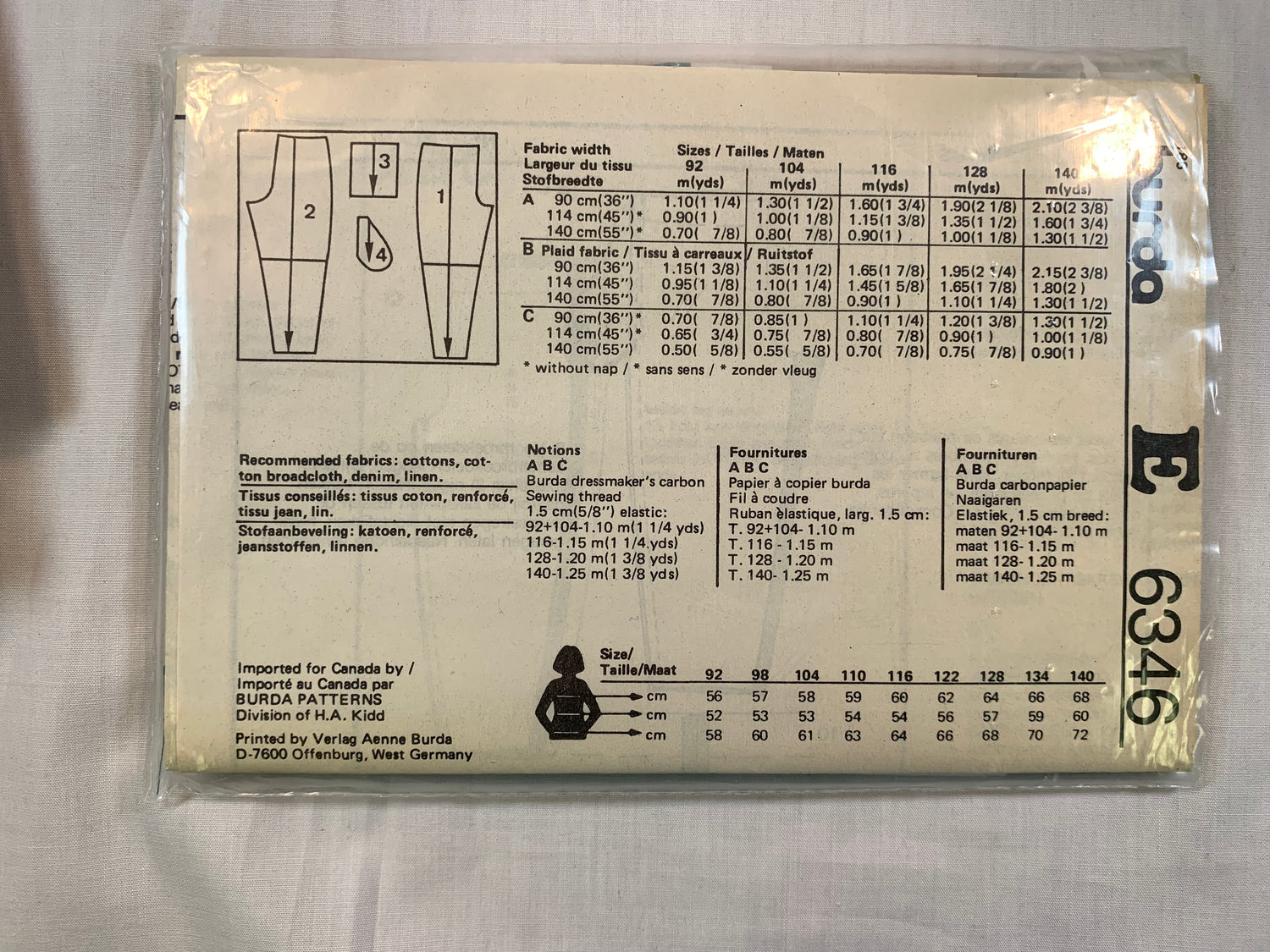 Burda Sewing Pattern 6346 Girls'/Boys' Pants, Shorts, Pockets, Elastic Waist/Ankles, Loose-Fitting, Size 3-10, Cut, 2000