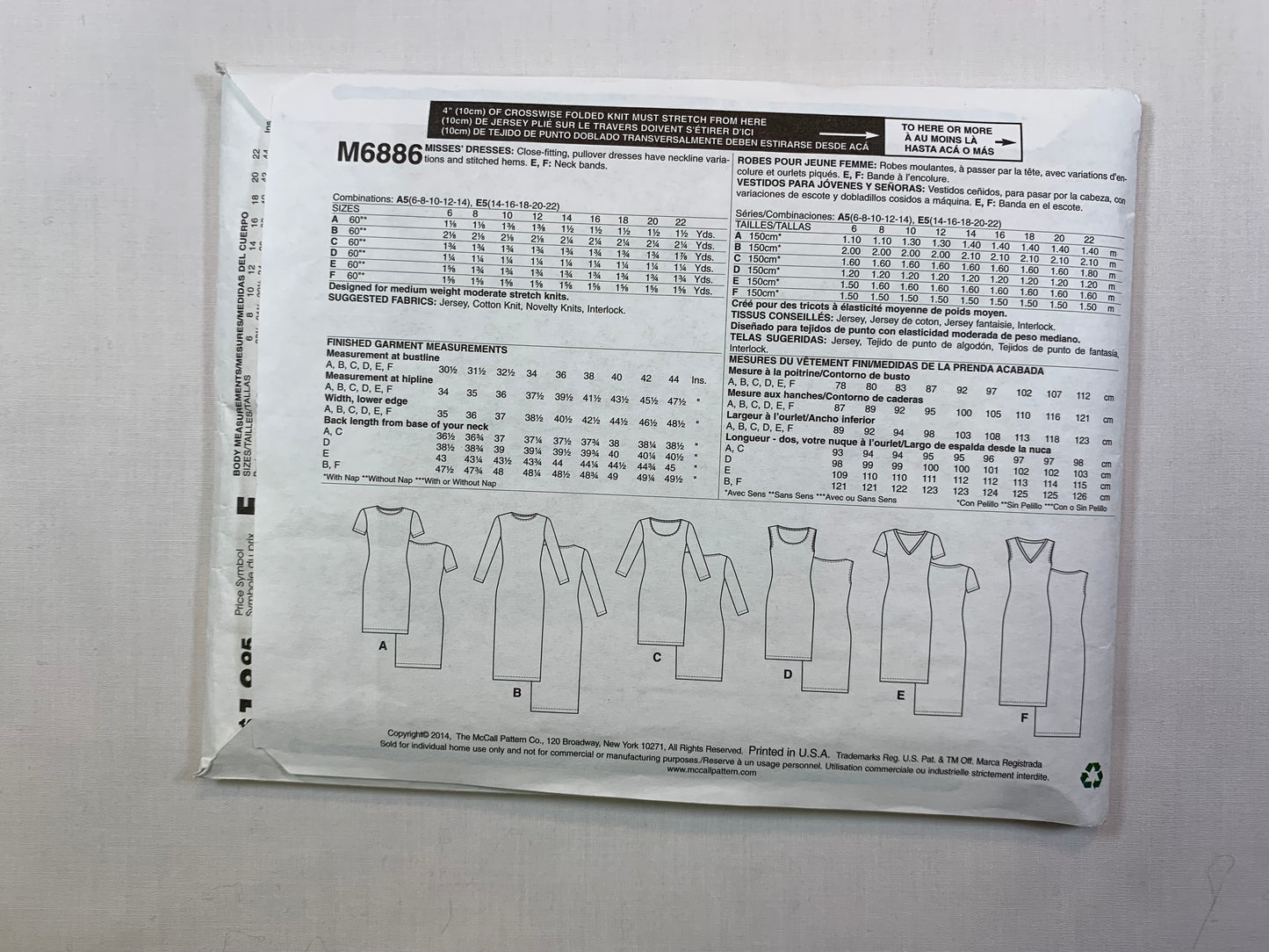 McCall's M6886 Misses' Dress, Size 6-14, Cut, 2014