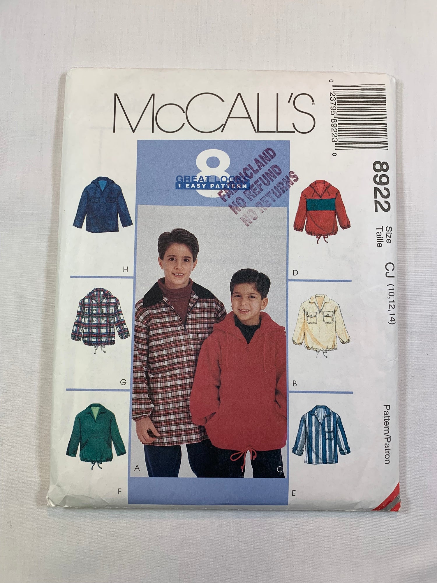 McCall's 8922 Boys' Jacket, Size 10-14, Uncut, Vintage 1997