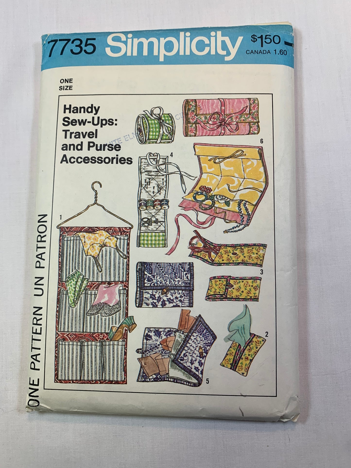 Simplicity 7735 Crafts, Accessories, Lingerie Bag, Tissue Case, Eyeglass Case, Sewing Kit, Hosiery Case, Jewelry Case, Cut, Vintage 1976