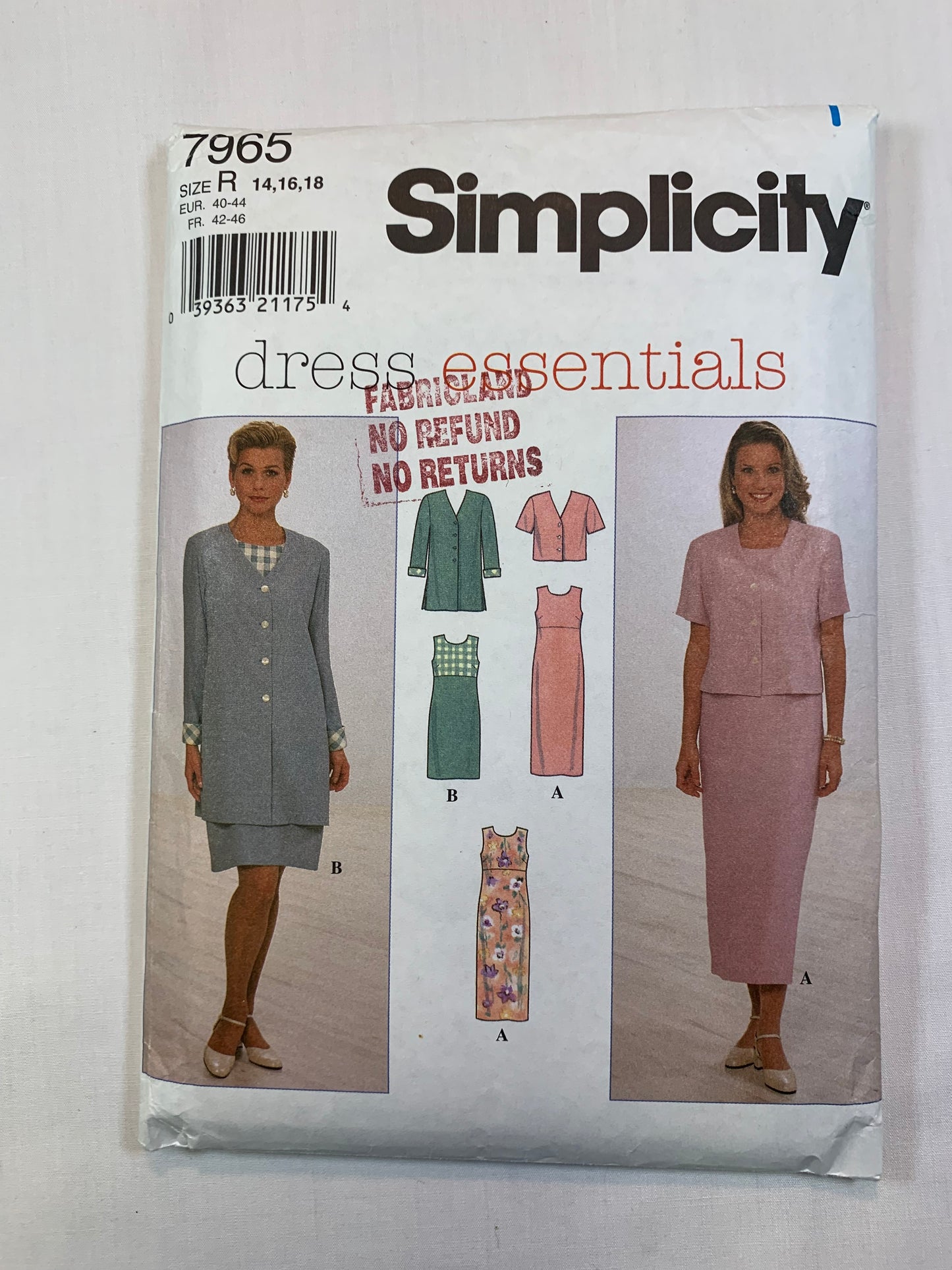 Simplicity 7965 Misses' Dress, and Jacket, Size 14-18, Cut, Vintage 1997
