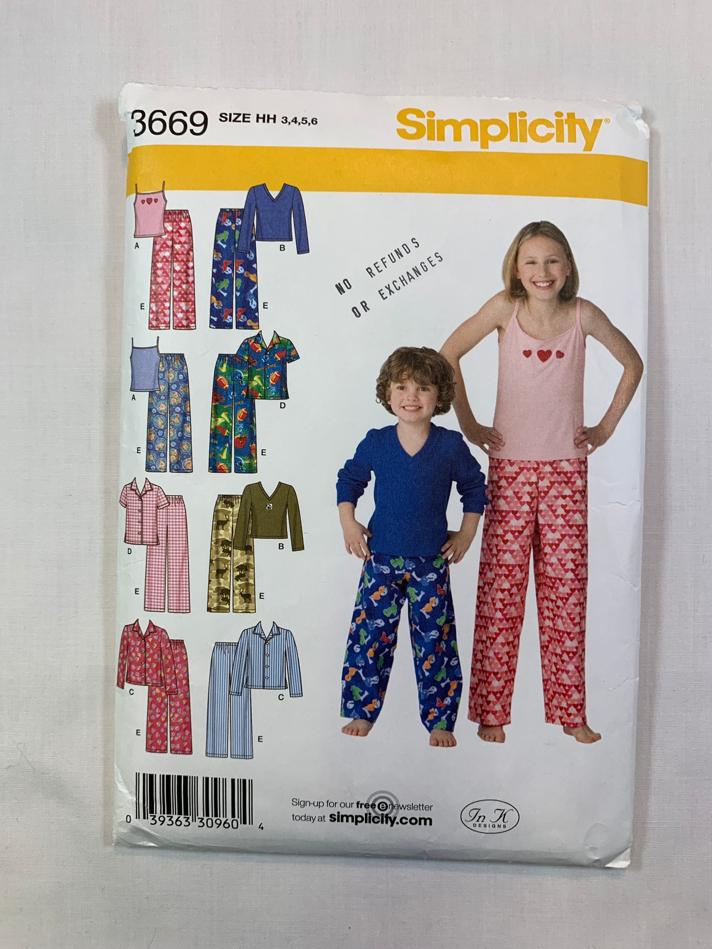 Simplicity Sewing Pattern 3669 Child's, Boys', Girls' Shirt, Pants, Knit Top, Tank Top, Loungewear, Size 3, Cut, 2007