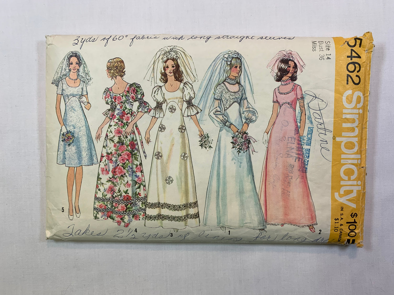 Simplicity 5462 Misses' Wedding Dress, Bridesmaid Dress, Size 14, Cut, Vintage 1972