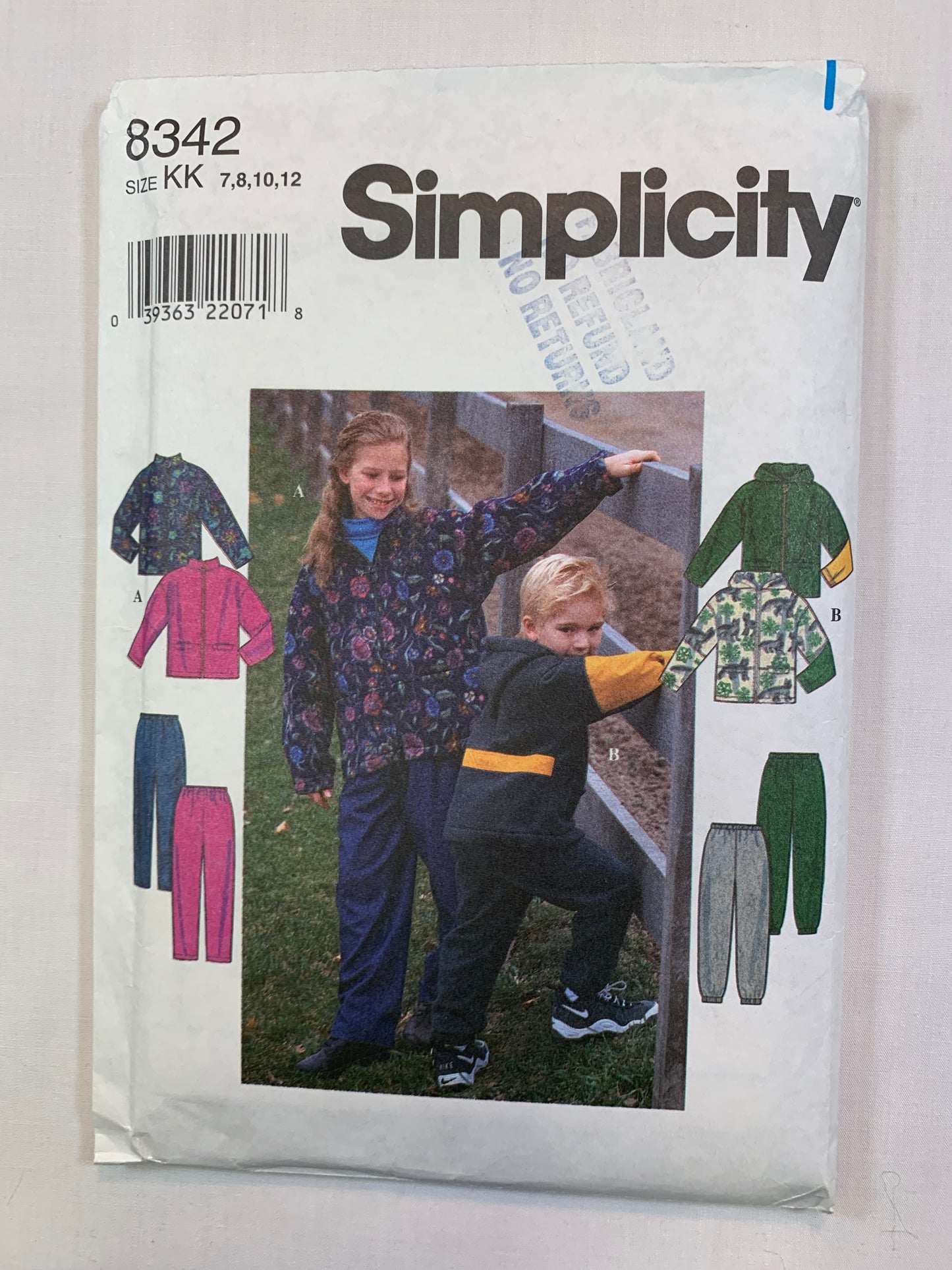 Simplicity Sewing Pattern 8342 Child's/ Boys'/Girls' Jacket, Pants, Hood, Zipper Front, Pockets, Elastic Waist, Long Sleeves, Winter Wear Size 7-12, Cut, Vintage 1998