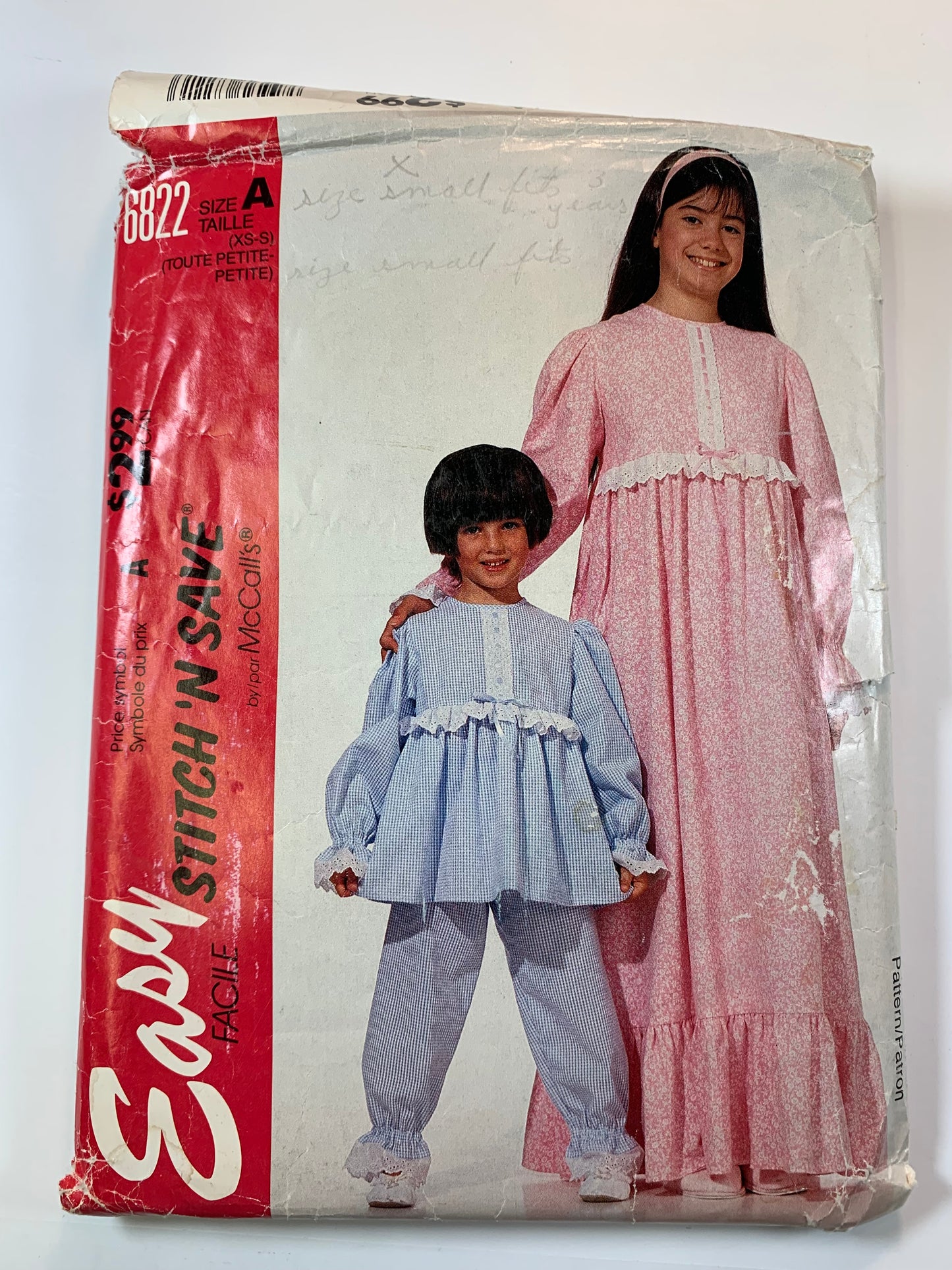 McCall's Stitch 'N Save 6822 Girls' Sleepwear, Pajamas, Top, Pants, Nightgown, Size 2-4, Cut, Vintage 1993