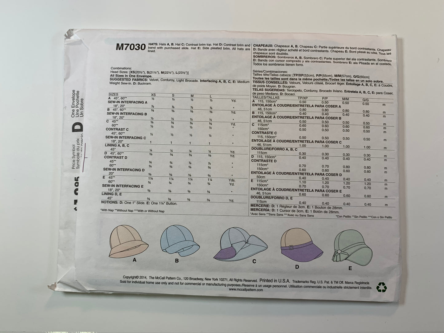 McCall's M7030 Misses' Teens' Fashion Accessories, Hats, Uncut, 2014