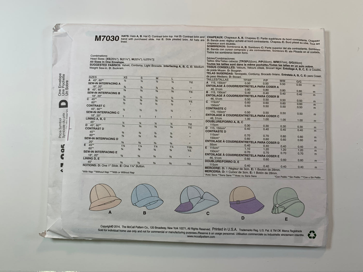 McCall's M7030 Misses' Teens' Fashion Accessories, Hats, Uncut, 2014