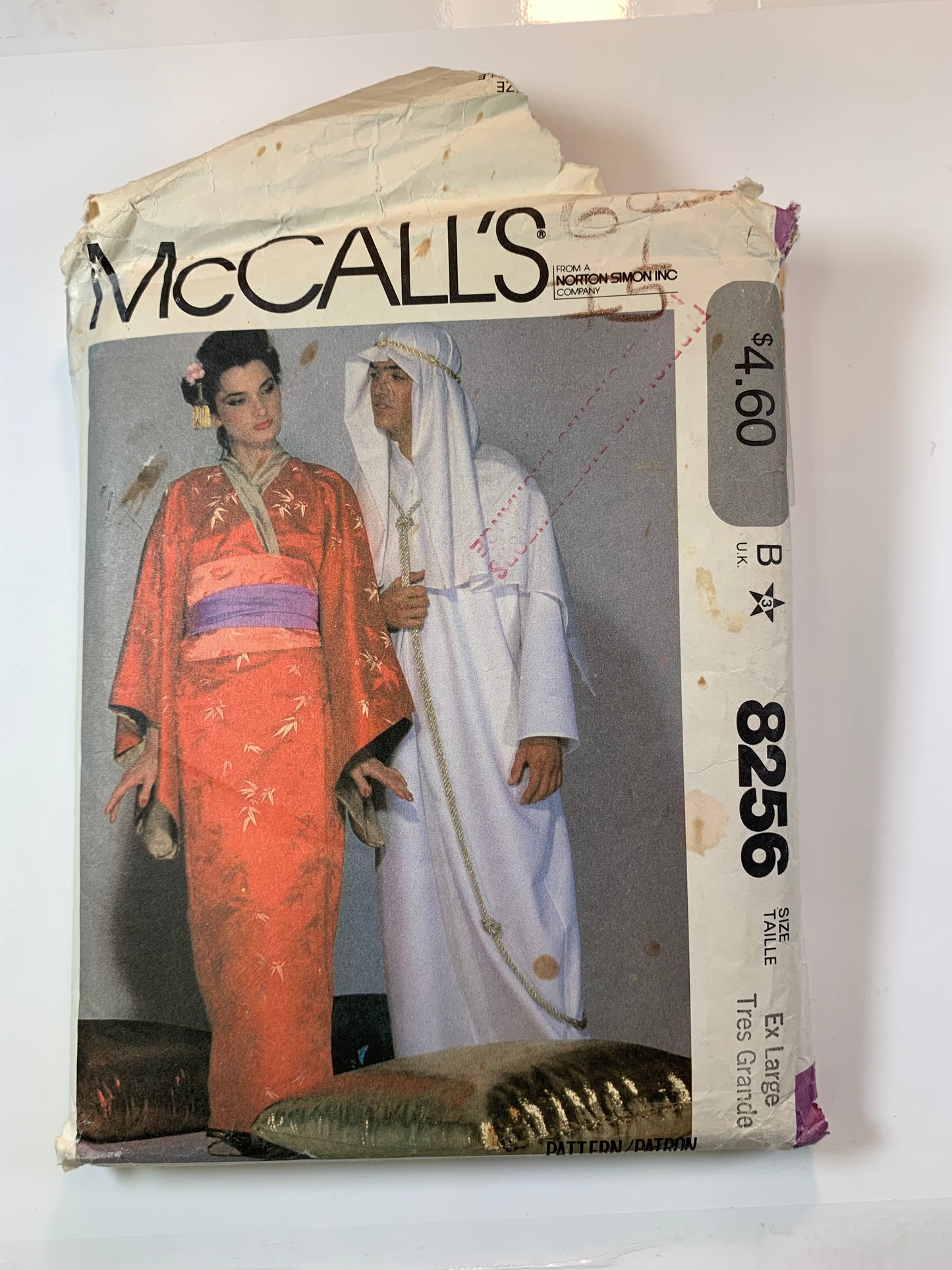 McCall's 8256 Crafts Costumes Halloween, Misses' Men's Japanese Dress, Arab Size X-Large, Cut, Vintage 1982