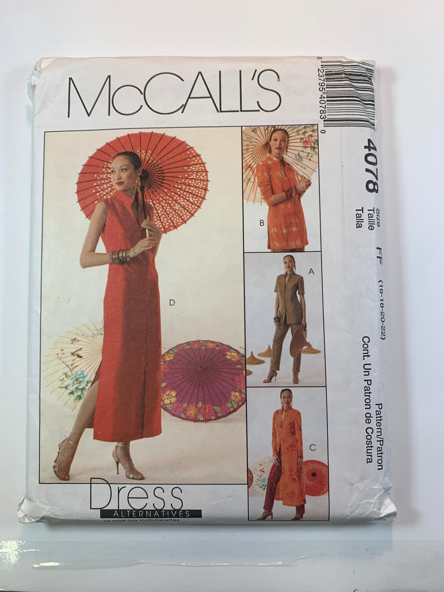 McCall's 4078 Misses' Tops, Duster, Dress, Pants, Size 16-22, Cut, 2003
