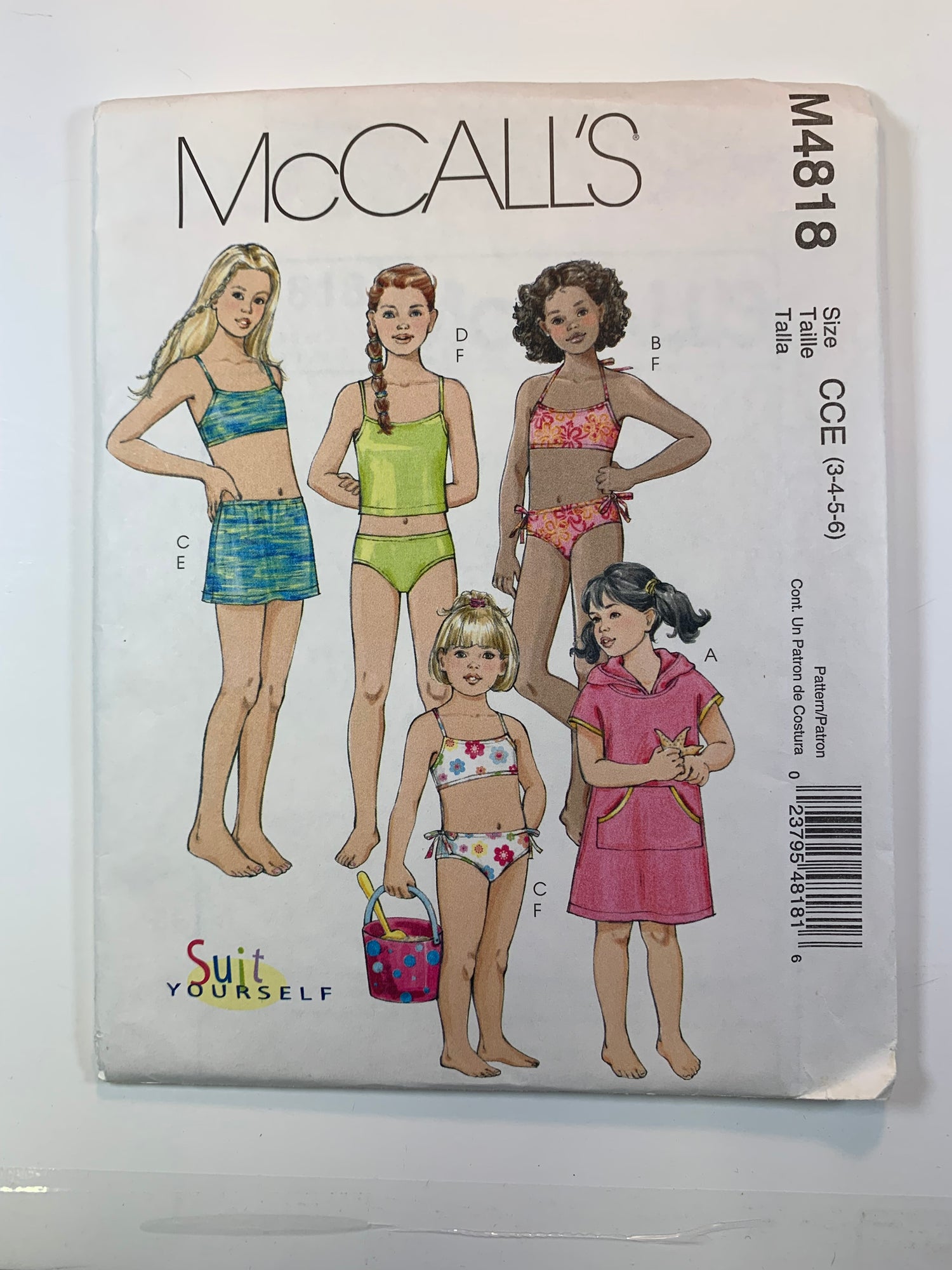 McCall's M4818 Girls' Swimsuit, Bathing Suit, Beach Jacket, Bikini, Cover-Up, Size3-6, Uncut, 2005
