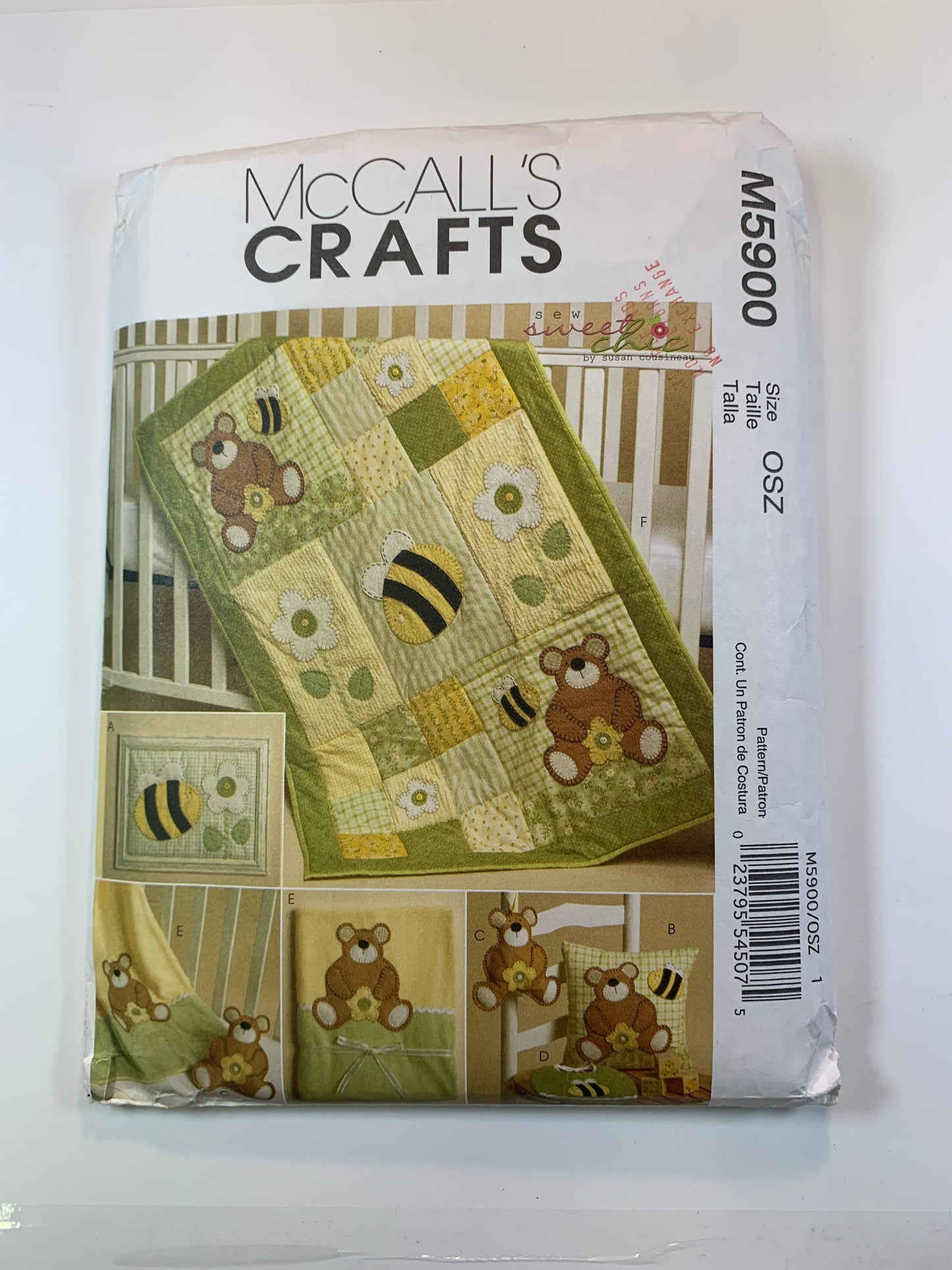 McCall's M5900 Home Decor Crafts, Baby Quilt, Blanket, Pillow, Framed Bee, Toy, Bib, Uncut, 2009