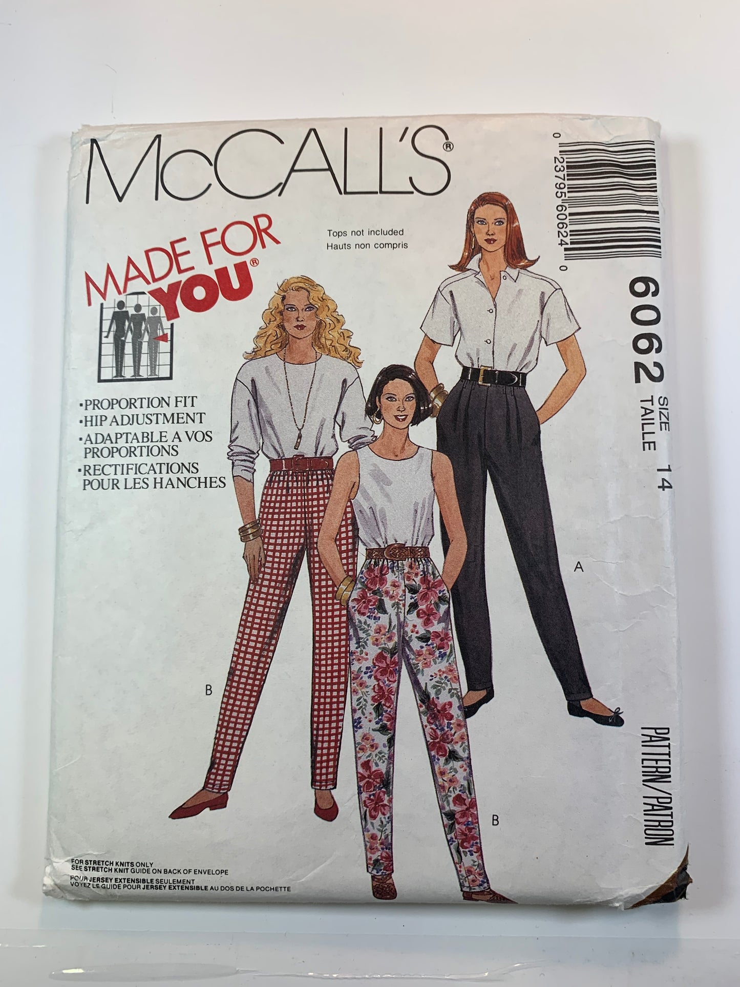 McCall's 6062 Misses' Pants, Size 14, Uncut, Vintage 1992