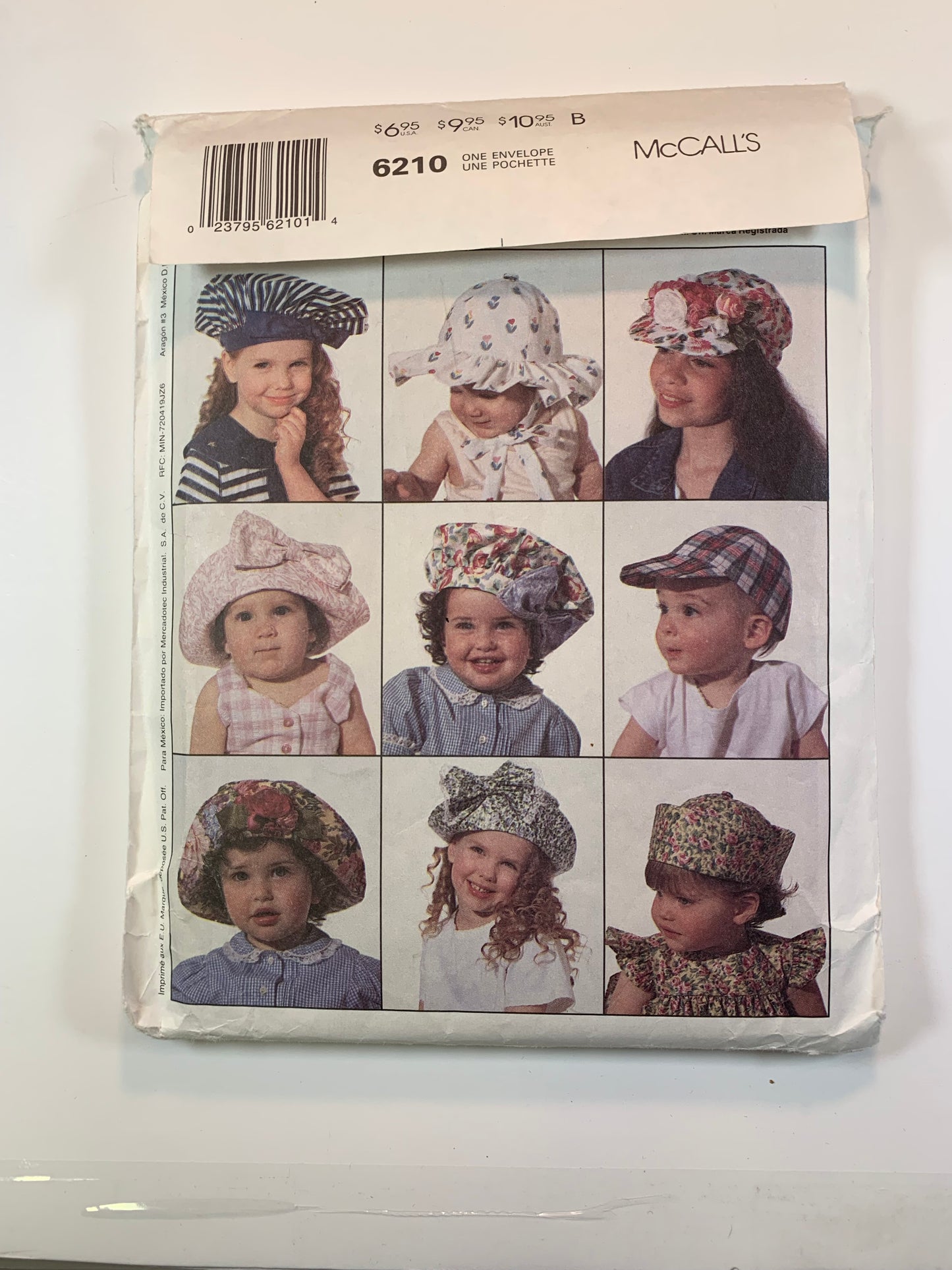 McCall's 6210 Children's Hats, Baseball, Sailor, Bush, Sun, Size S-L, Cut, Vintage 1996