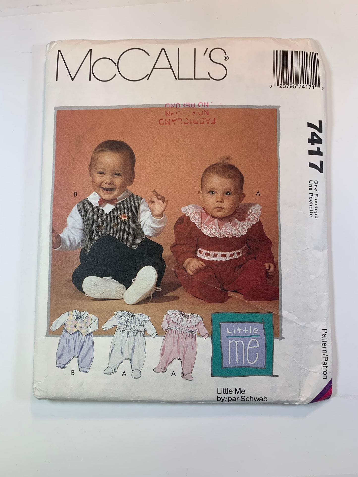 McCall's 7417 Infants' Rompers, Size 13-24 Pounds, Cut, Vintage 1994