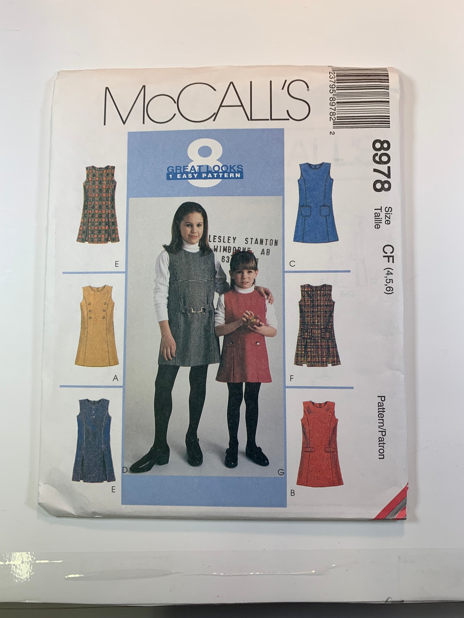 McCall's 8978 Children's, Girls' Dress, Jumper. Size 4-5, Uncut, Vintage 1997