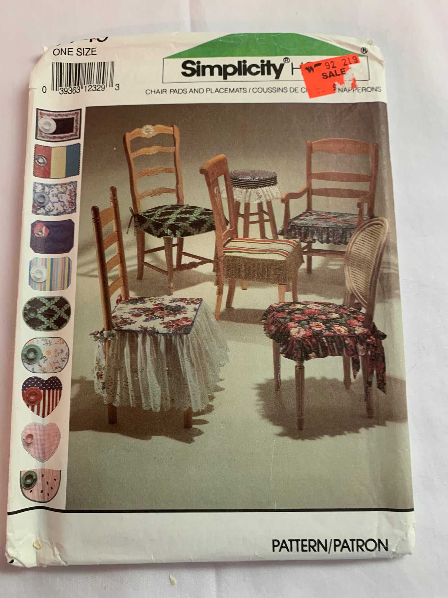 Simplicity Sewing Pattern 7749, Crafts, 6 Chair Covers, 10 Placemats, Ties, Ruffles, Varies Shapes, Uncut, Vintage 1992
