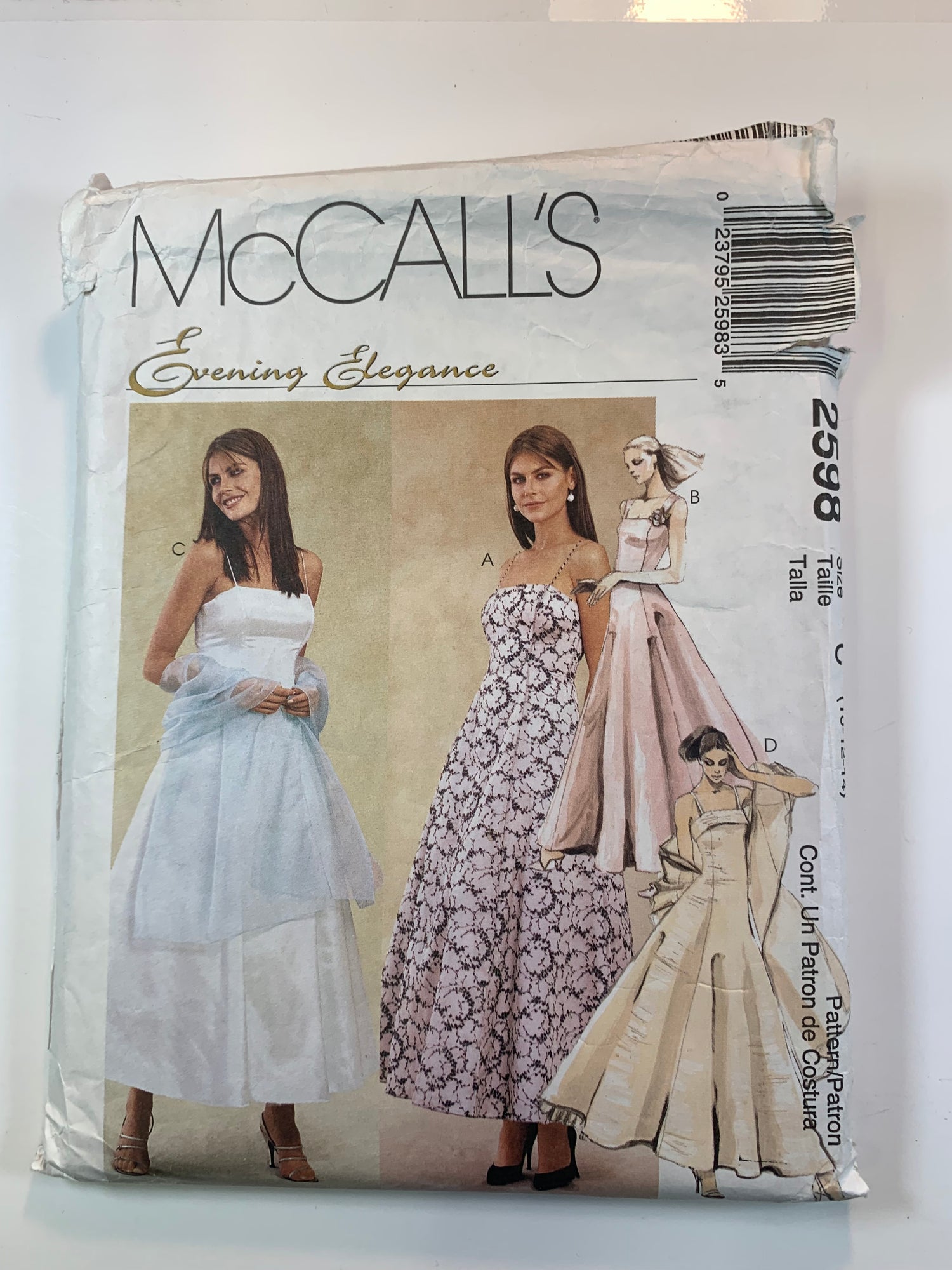 McCall's 2598 Misses' Lined Gowns, Dress, Crinoline, Stole, Size 10-14, Cut, 2000