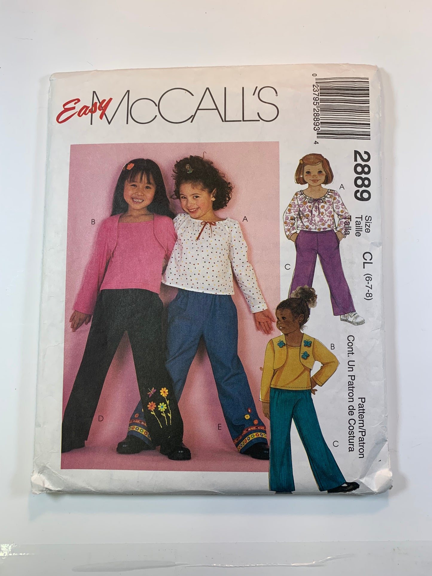 McCall's 2889 Girls' Tops, Pants, Size 6-8, Uncut, 2000