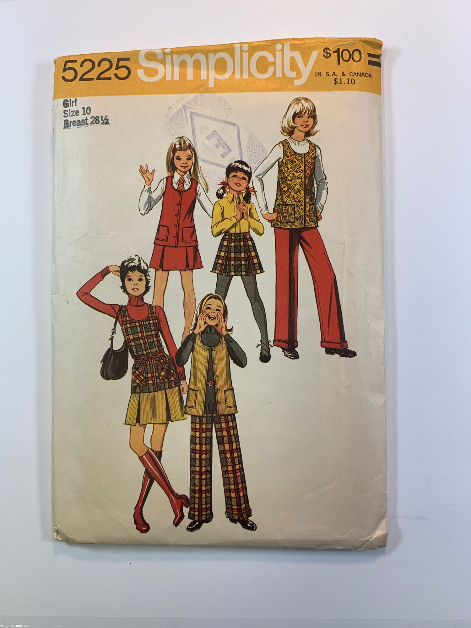 Simplicity 5225 Girls' Vest, Pants, Skirt, Size 10, Uncut, Vintage 1972