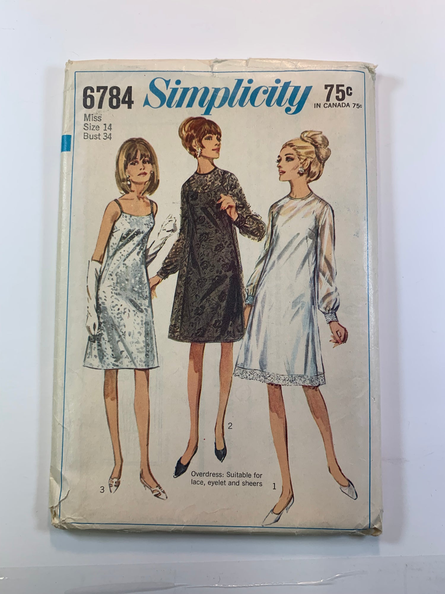 Simplicity 6784 Misses' Dress, Slip Dress, Size14, Uncut, Vintage 1966