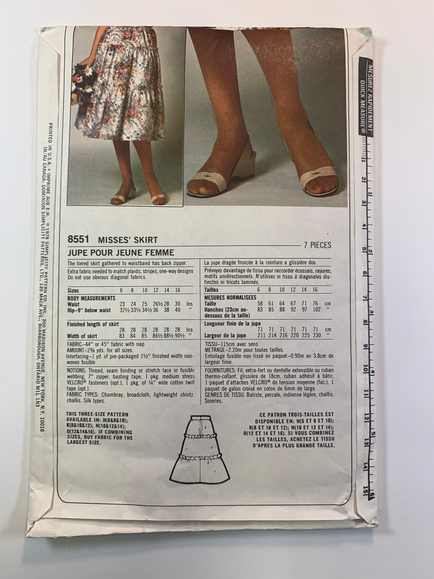 Simplicity 8551 Misses' Skirts, Size 6-10, Uncut, Vintage 1978