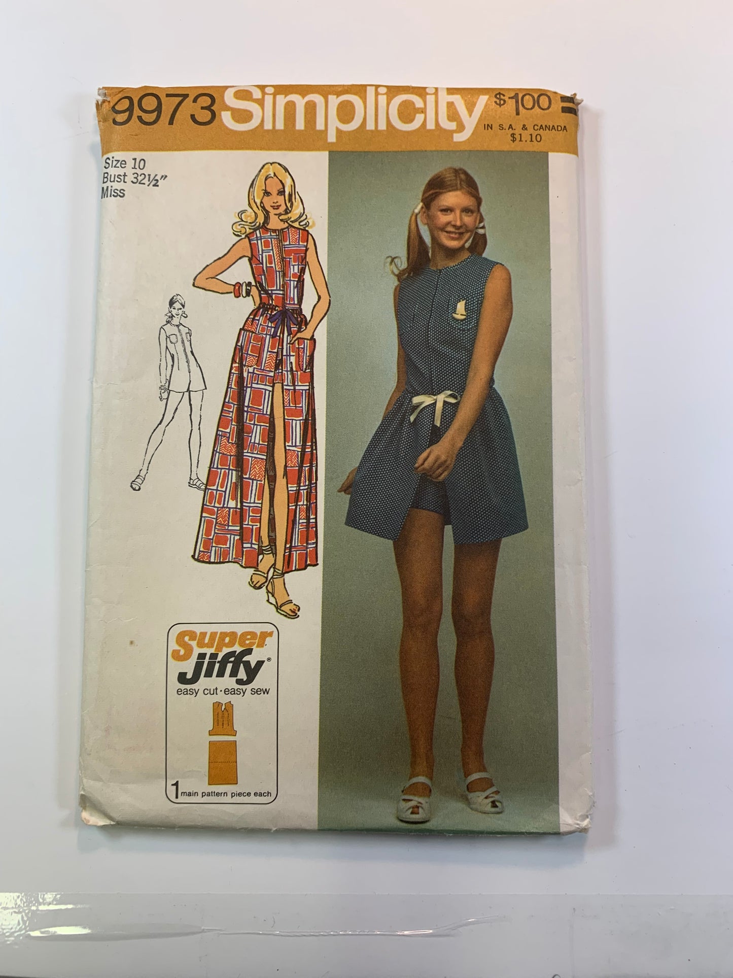 Simplicity 9973 Jiffy Misses' Wrap Skirt, Short Jumpsuit, Size 10, Uncut, Vintage 1972
