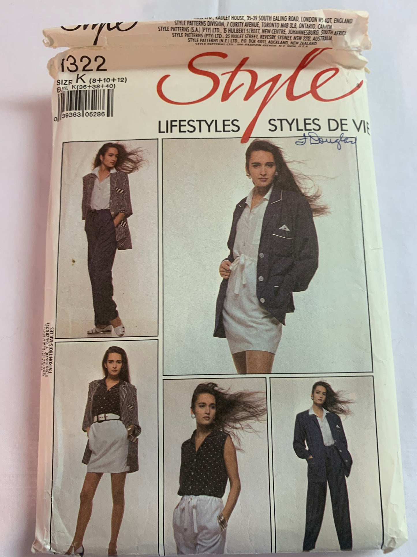Style Sewing Pattern 1322 Misses' Unlined Jacket, Sleeveless Blouse, Skirt, Trousers, Pockets, Loose-Fitting, Elastic Waist, Size 8-12, Uncut, Vintage 1988