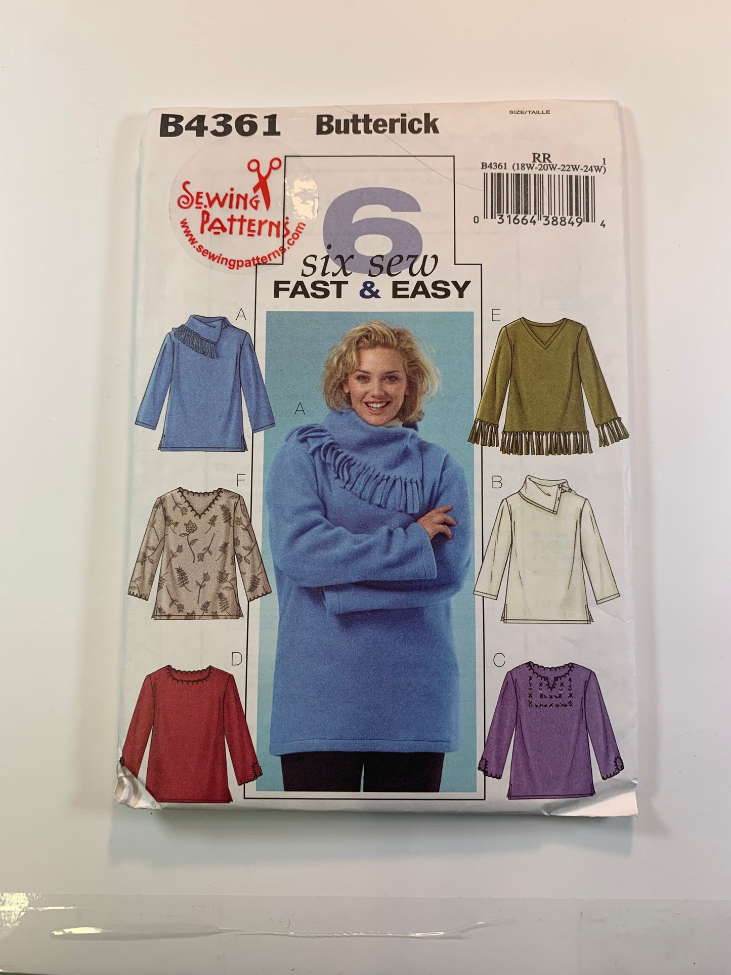 Butterick B4361 Misses'/Miss Petite Top, Size 18W-24, Uncut, 2004
