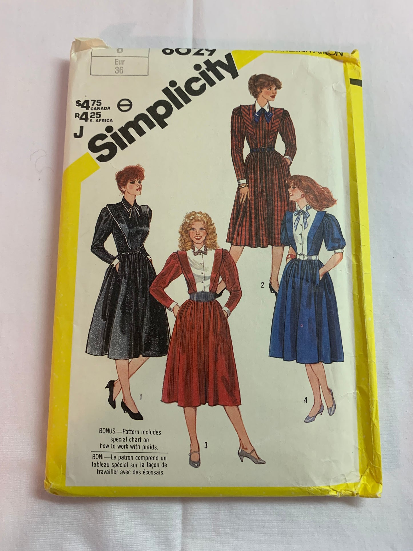 Simplicity Sewing Pattern 6029 Misses' Dresses, Long Sleeves, Princess Seams, Collar, Pockets, Size 8, Uncut, Vintage 1983