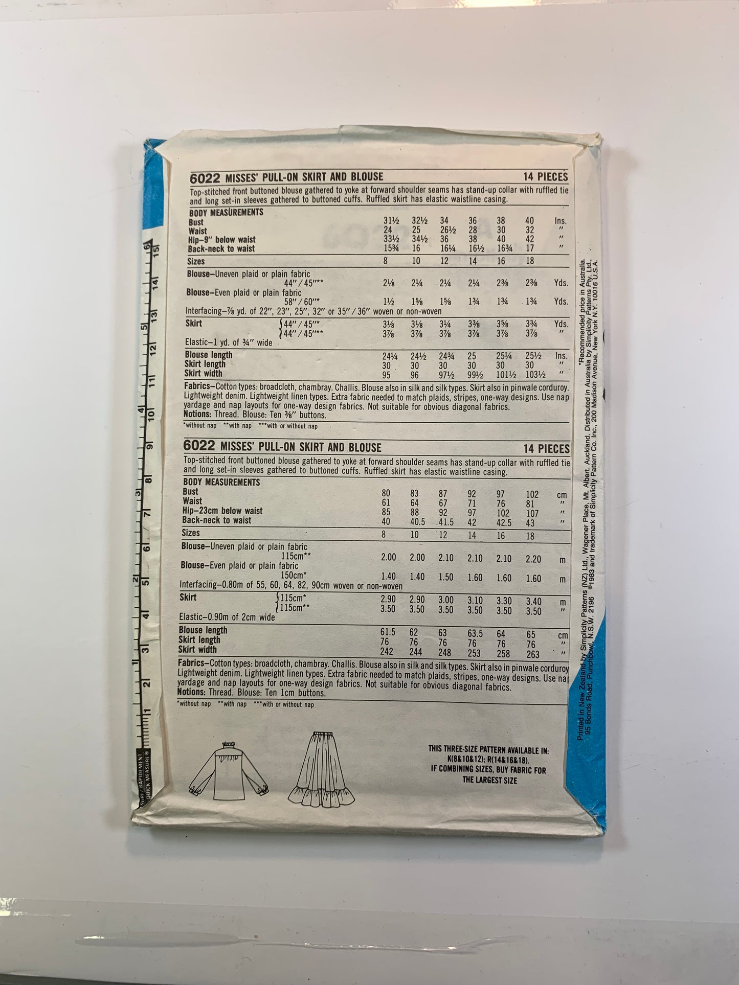 Simplicity 6022 Blouse, Skirt, Size 8-12, Uncut, Vintage 1983