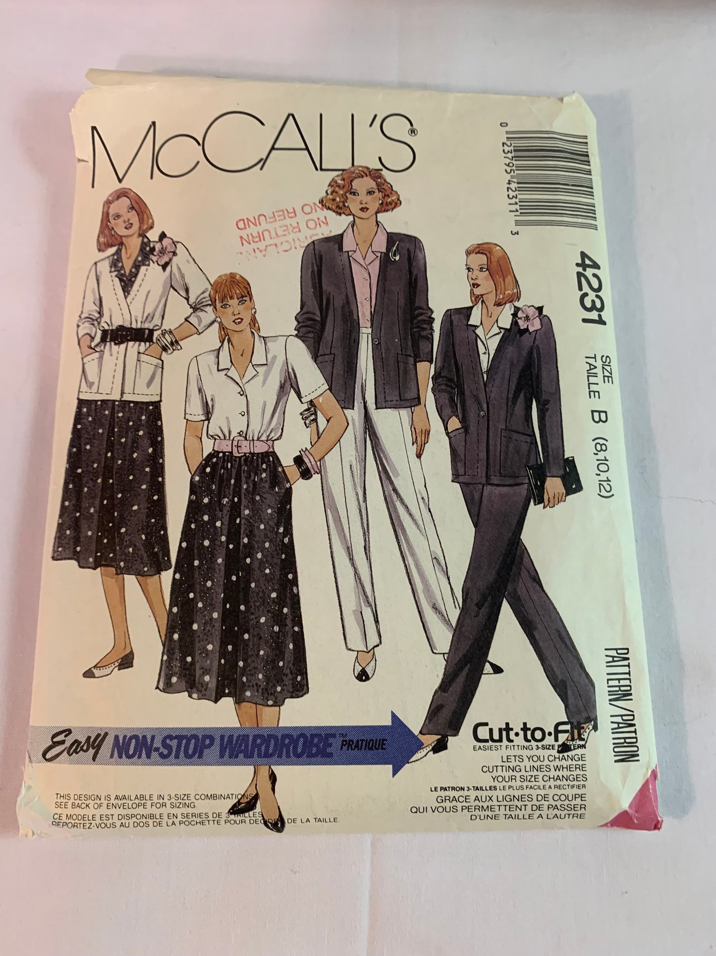McCall's Sewing Pattern 4231 Misses' Unlined Jacket, Shirt, Skirt, Pants, Long/Short Sleeves, Size 8-12, Uncut, Vintage 1989