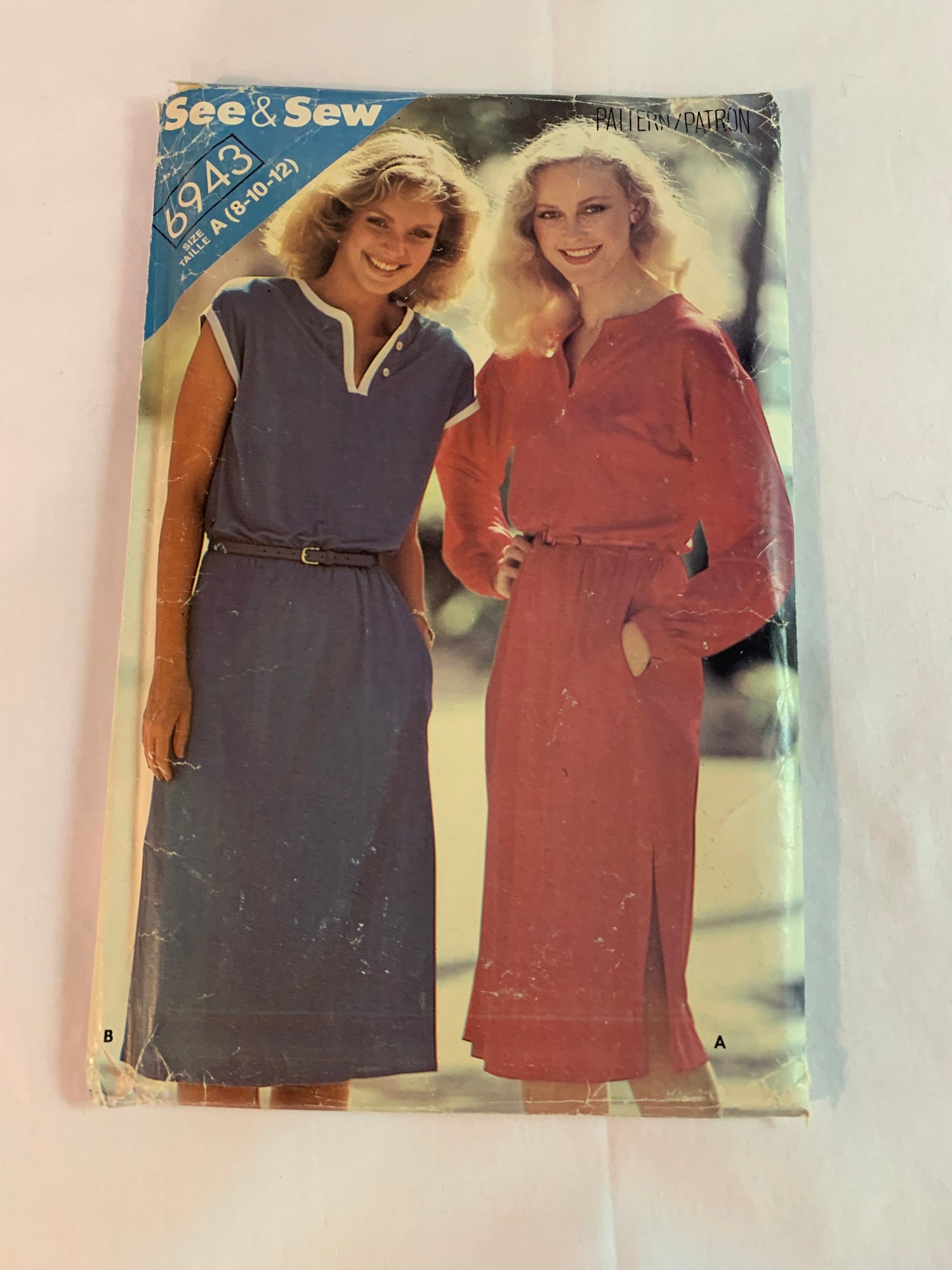 Butterick Sewing Pattern 6943 Misses' Dress, Loose-Fitting, Pockets, Long Sleeves, Sleeveless, Size 8-12, Uncut, Vintage 1980