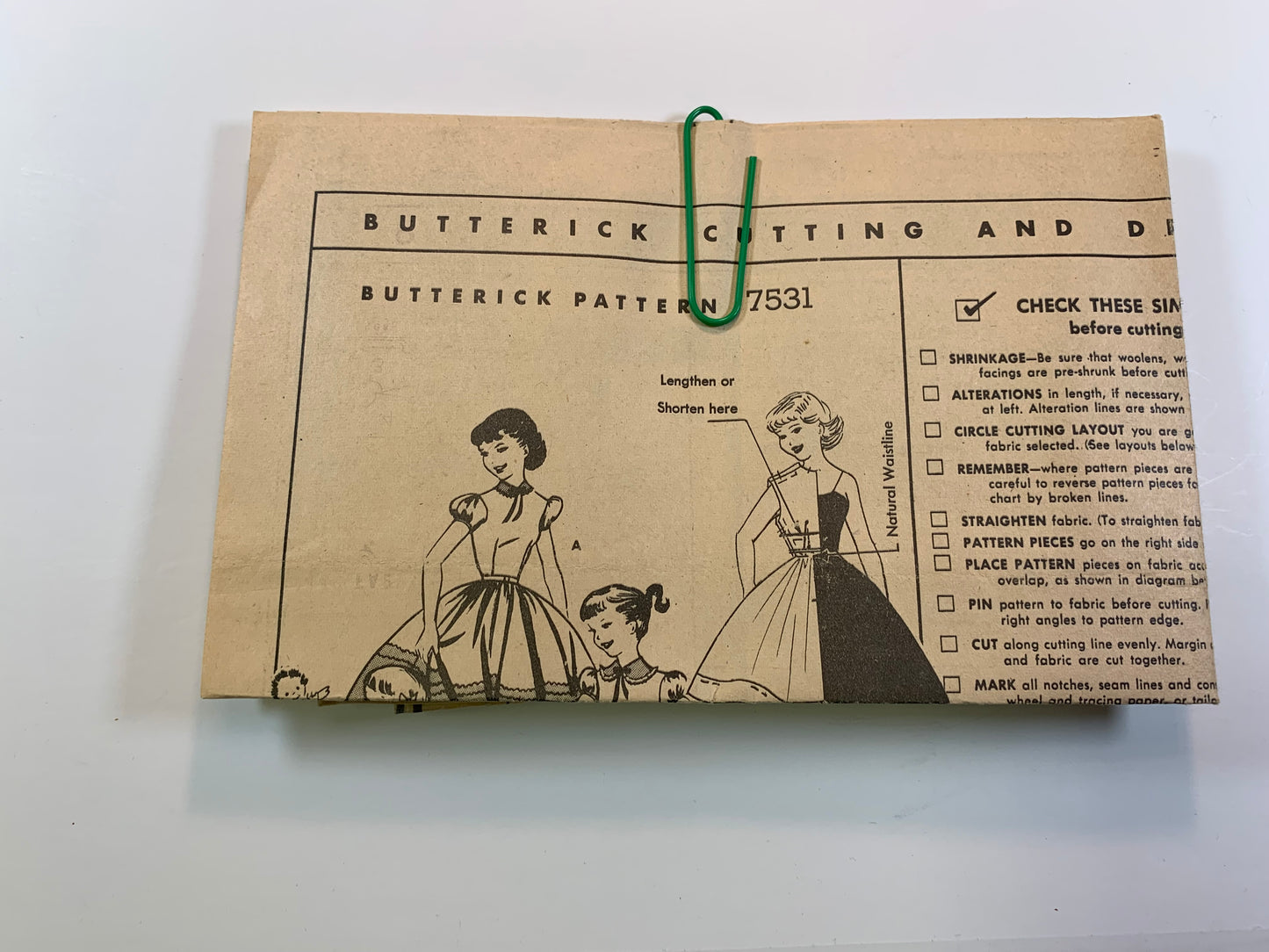 Butterick 7531 Girls' Dress, Size 6, Cut, Vintage 1959
