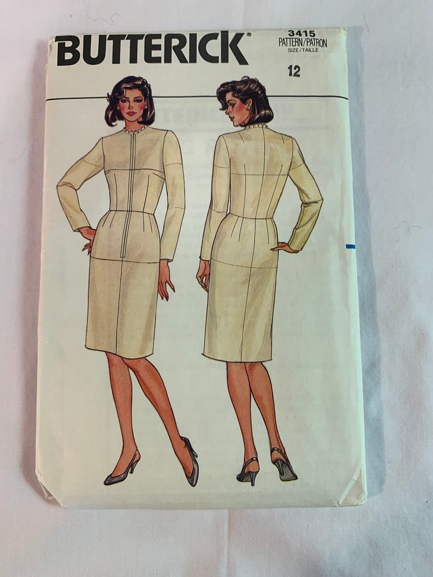 Butterick Sewing Pattern 3415 Misses' Dress, Fitting Shell, Knee Length, Jewel Neckline, Straight Skirt, Zipper Back, Size 12, Uncut, Vintage 1985