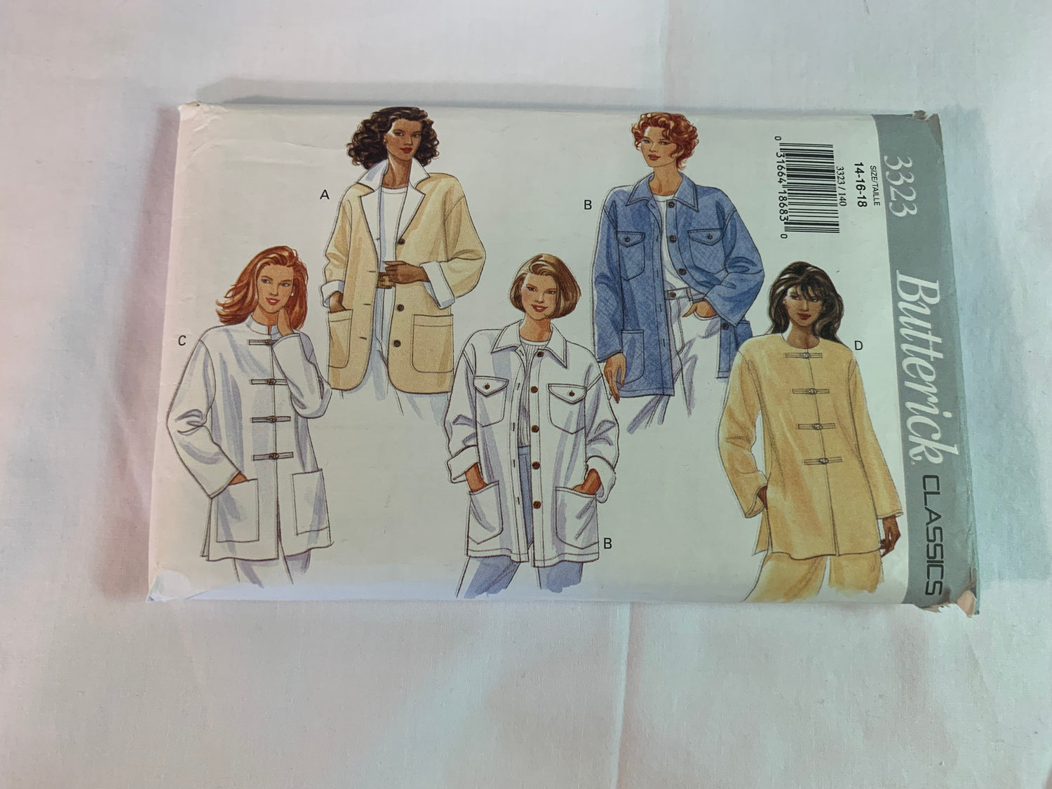Butterick Sewing Pattern 3323 Misses' Jacket, Loose-Fitting, Shoulder Pads, Pockets, Collar, Size 14-18, Uncut, Vintage 1994