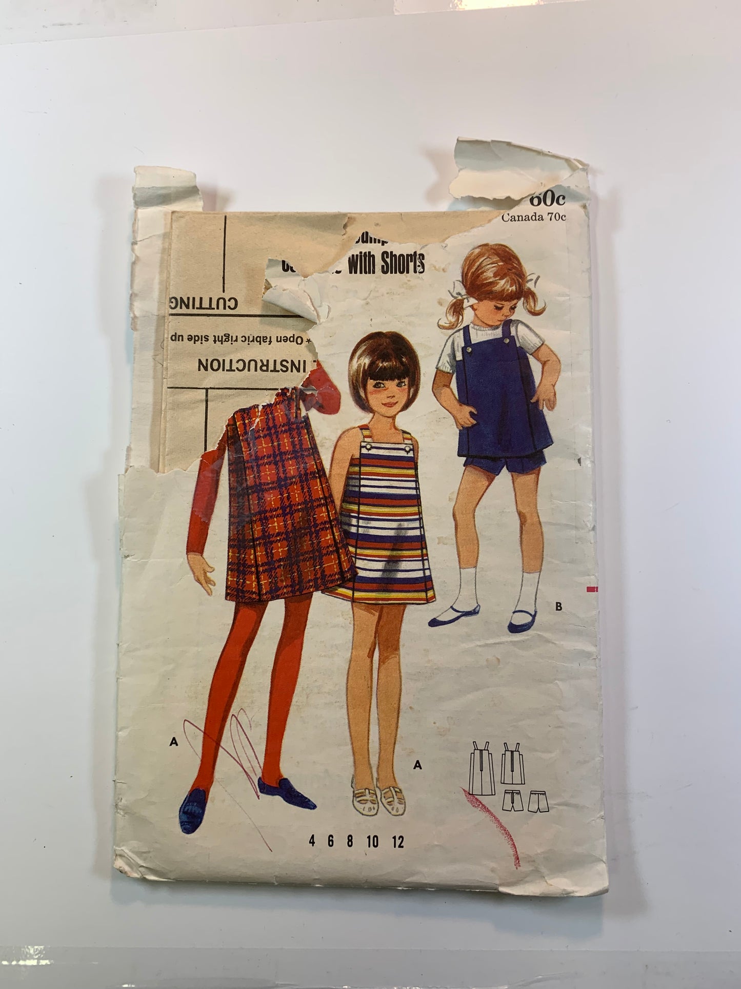Butterick 4658 Girls' Dress, Jumper, Top, Shorts, Size 4, Cut, Vintage 1960
