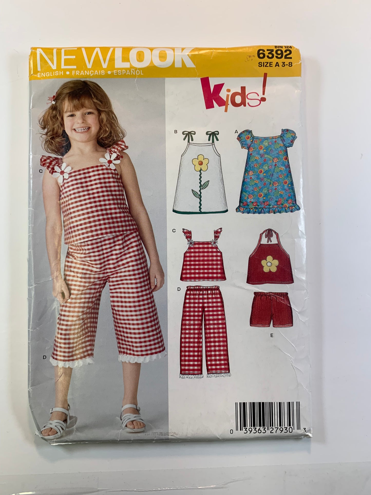 Simplicity New Look 6392 Girls' Top, Capri Pants, Dress, Shirt, Size 3-8, Uncut, 2004