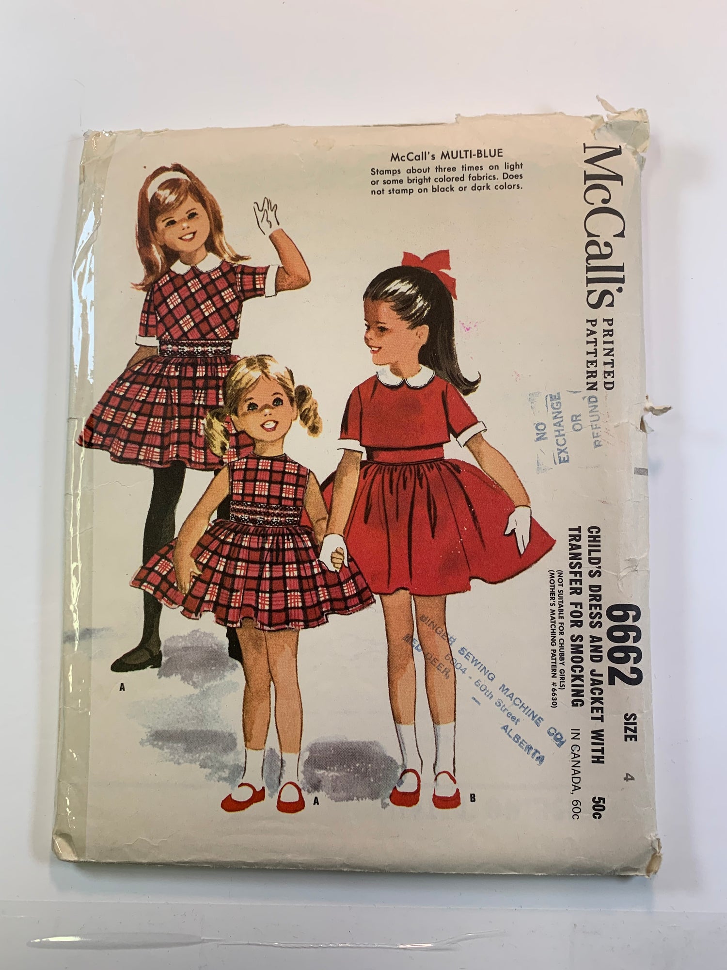 McCall's 6662 Girls' Dress, Jacket, Size 4, Cut, Vintage 1962