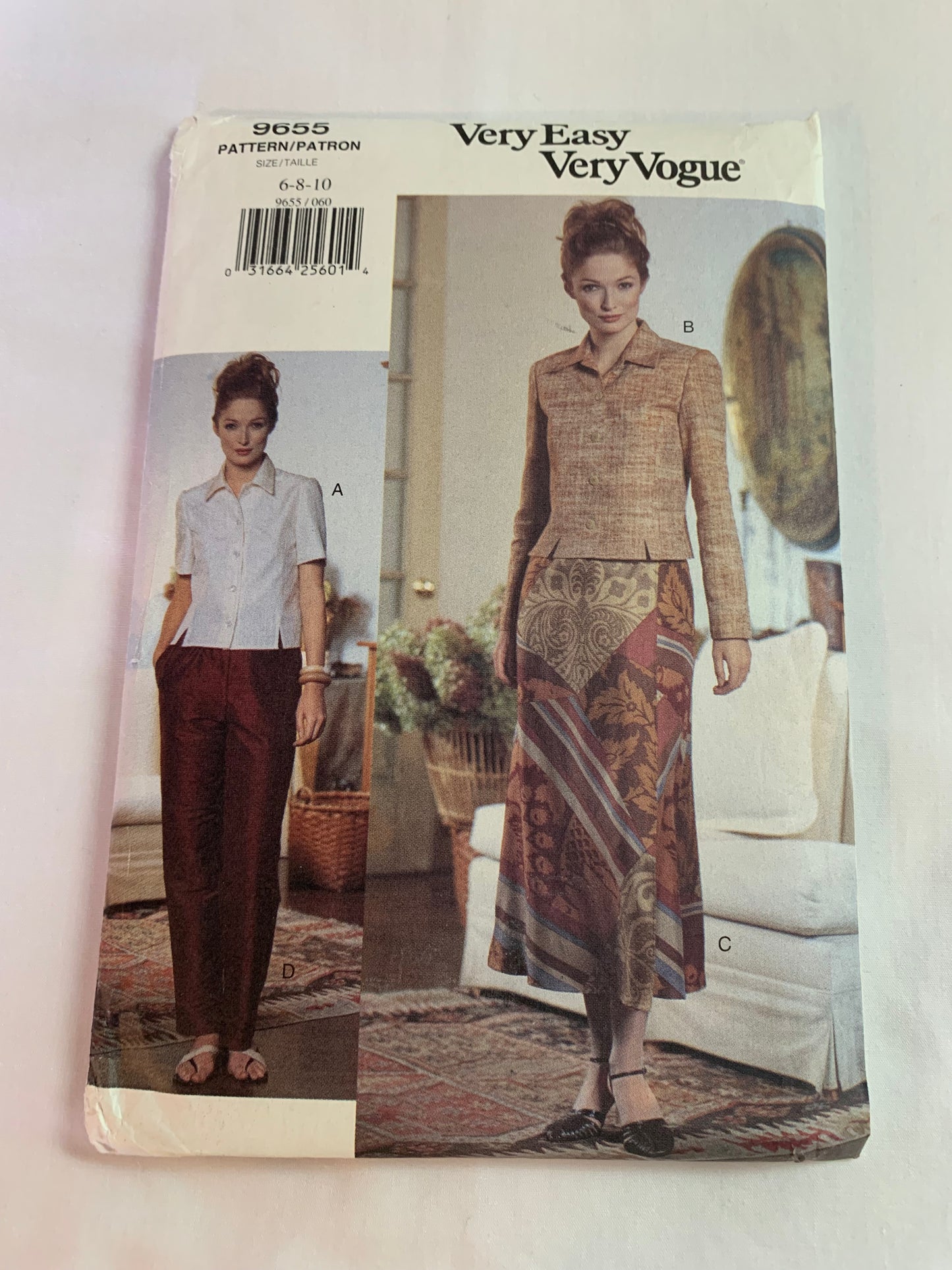 Vogue Sewing Pattern 9655 Misses'/Misses' Petite Top, Skirt, Pants, Loose-Fitting,Collar, Shoulder Pad, Tapered, Pockets, Size 6-10, Uncut, Vintage 1997