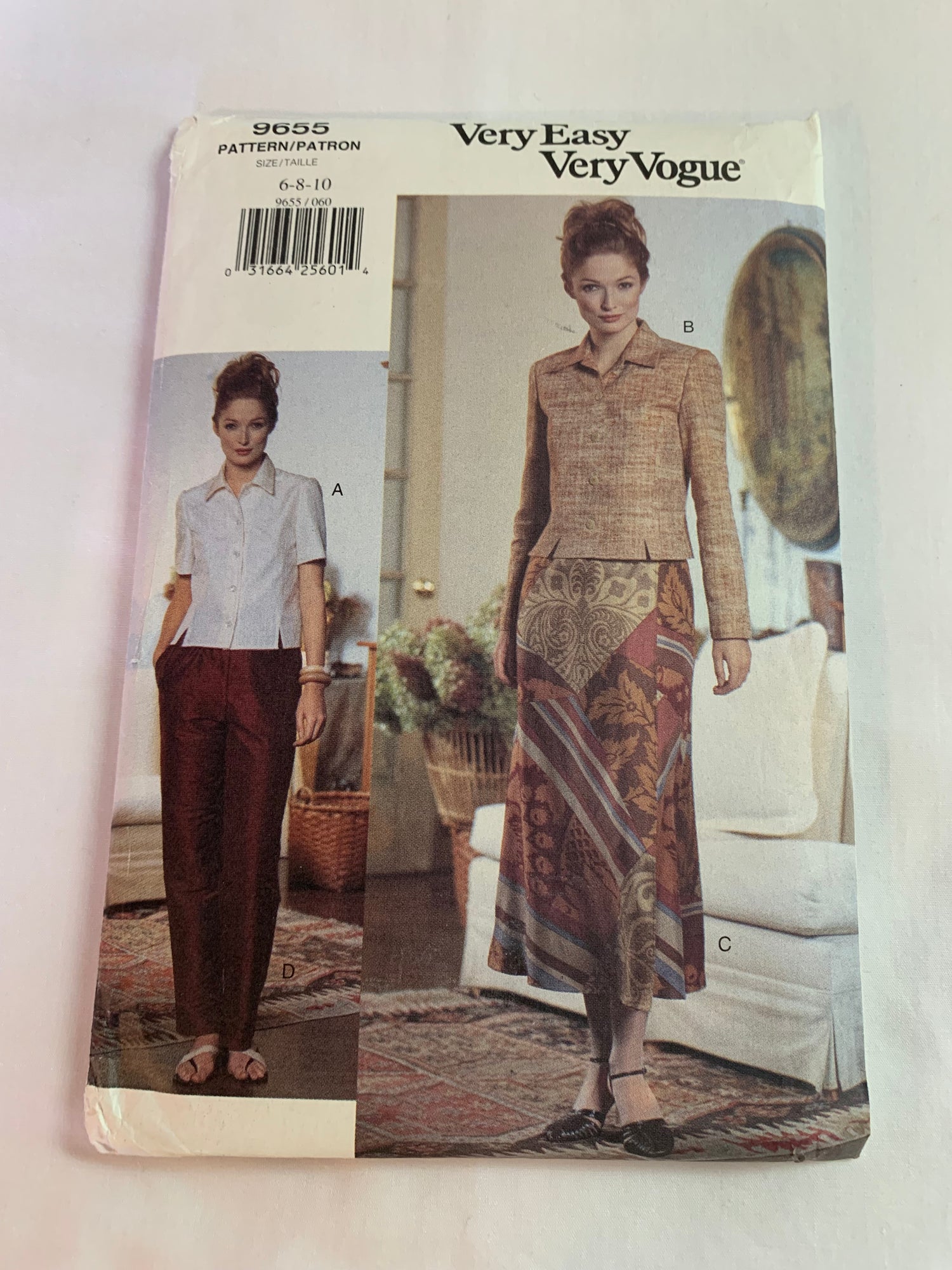Vogue Sewing Pattern 9655 Misses'/Misses' Petite Top, Skirt, Pants, Loose-Fitting,Collar, Shoulder Pad, Tapered, Pockets, Size 6-10, Uncut, Vintage 1997