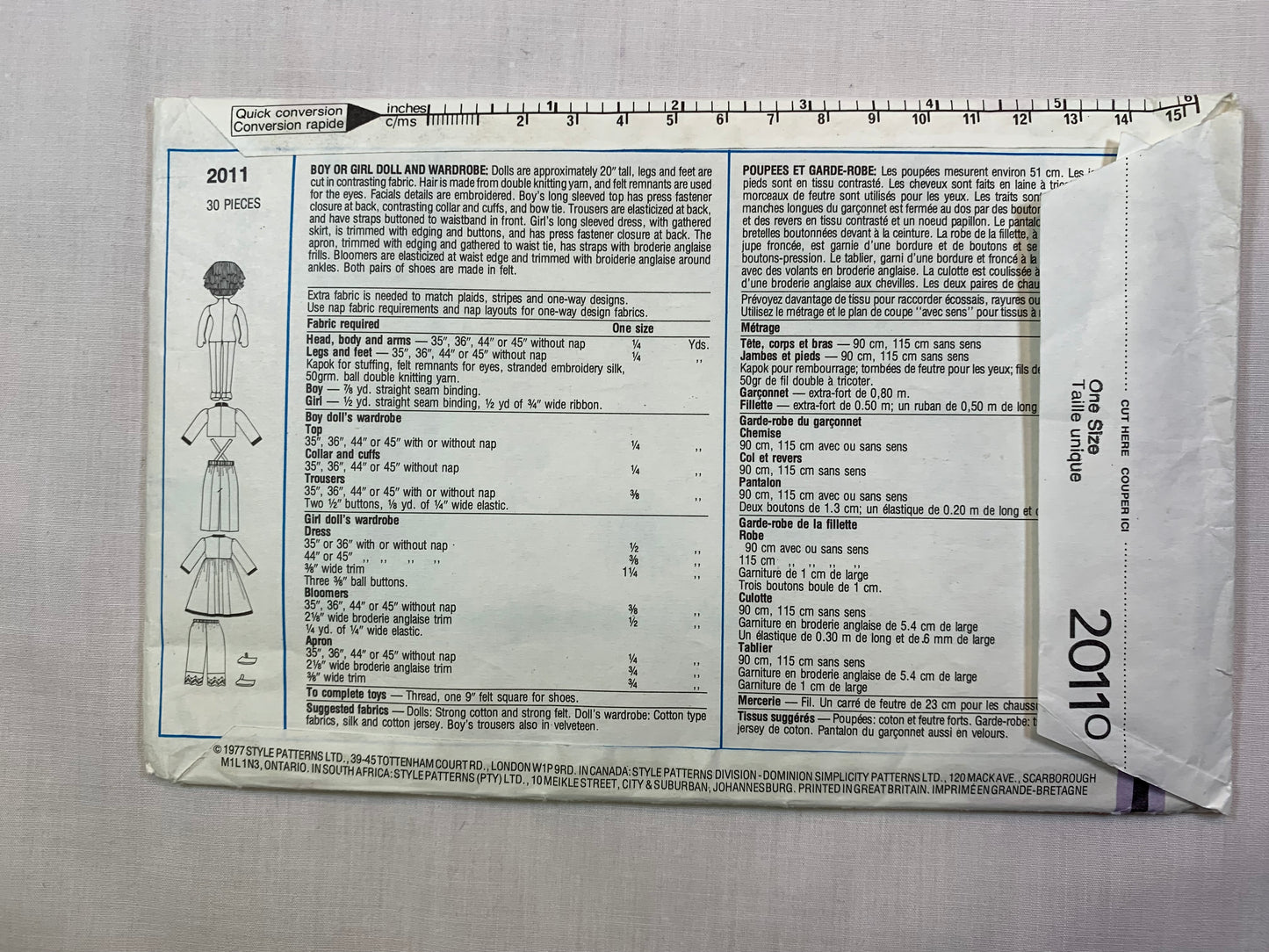 Style 2011 Crafts Stuffed Boy, Girl Dolls, Wardrobe, 20 Inches, Uncut, Vintage 1977