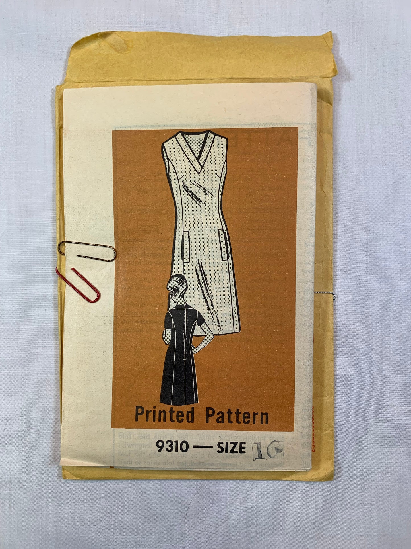 Mail Ordered Sewing Pattern 9310 Misses' Dress, Size 16, Cut, Vintage 1968