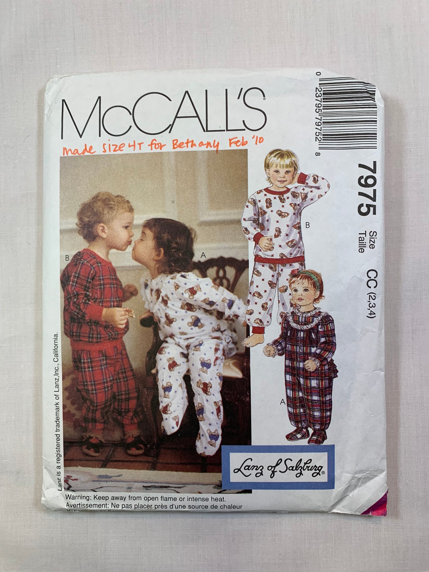 McCall's 7975 Boys' Girls' Sleepwear, Pajamas, Top, Pants, Size 2-4, Cut, Vintage 1995